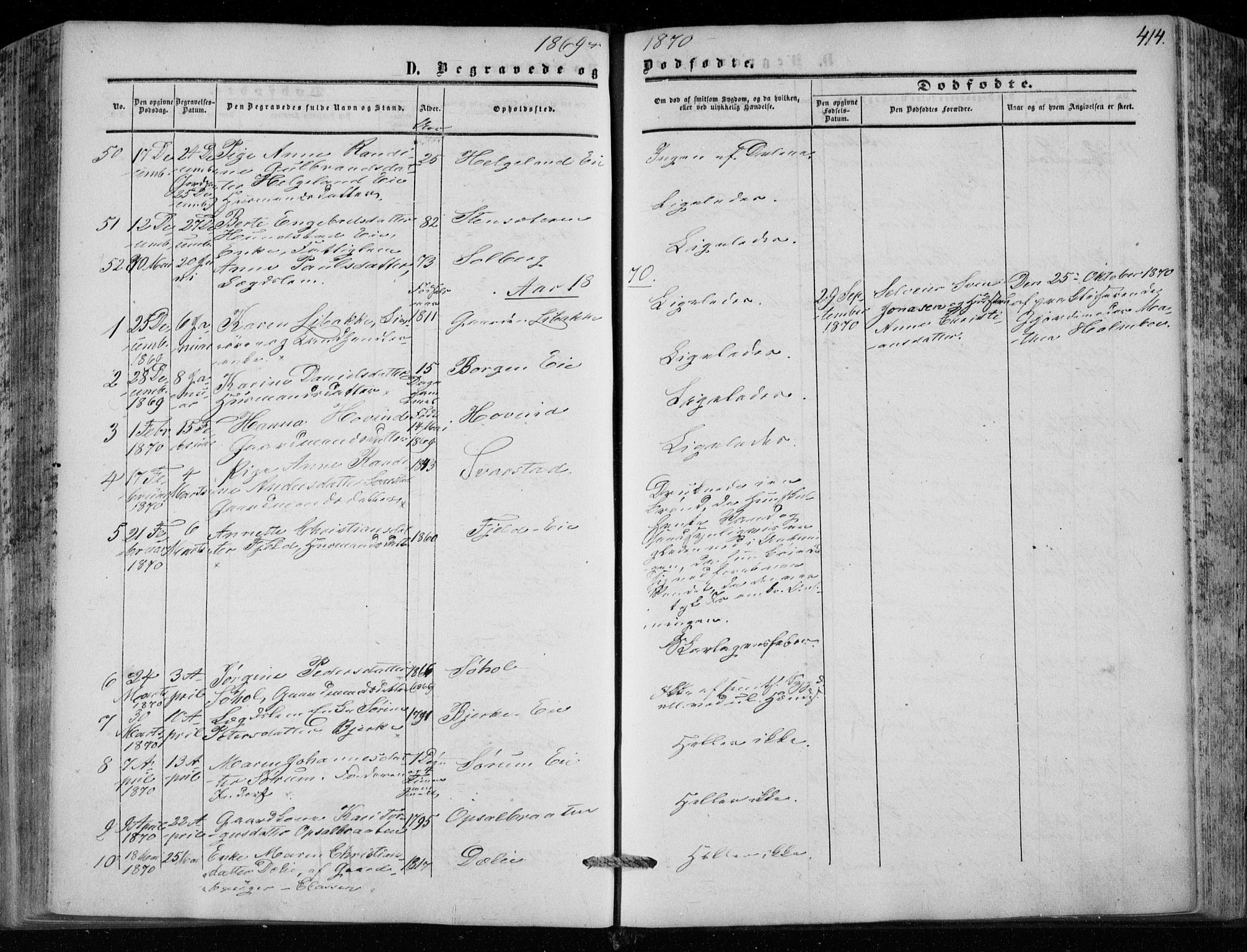 Hole kirkebøker, SAKO/A-228/F/Fa/L0006: Parish register (official) no. I 6, 1852-1872, p. 414