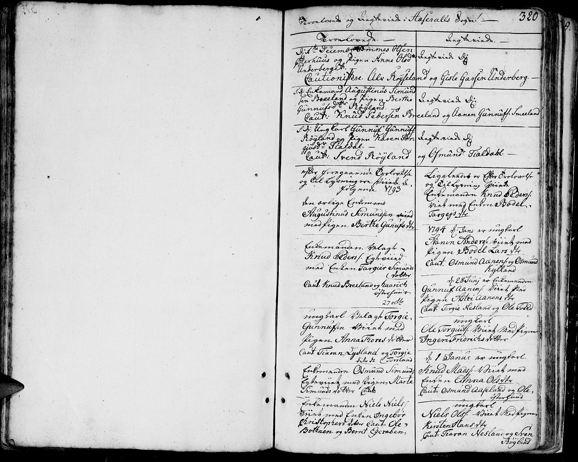 Bjelland sokneprestkontor, SAK/1111-0005/F/Fa/Faa/L0001: Parish register (official) no. A 1 /4, 1793-1815, p. 320