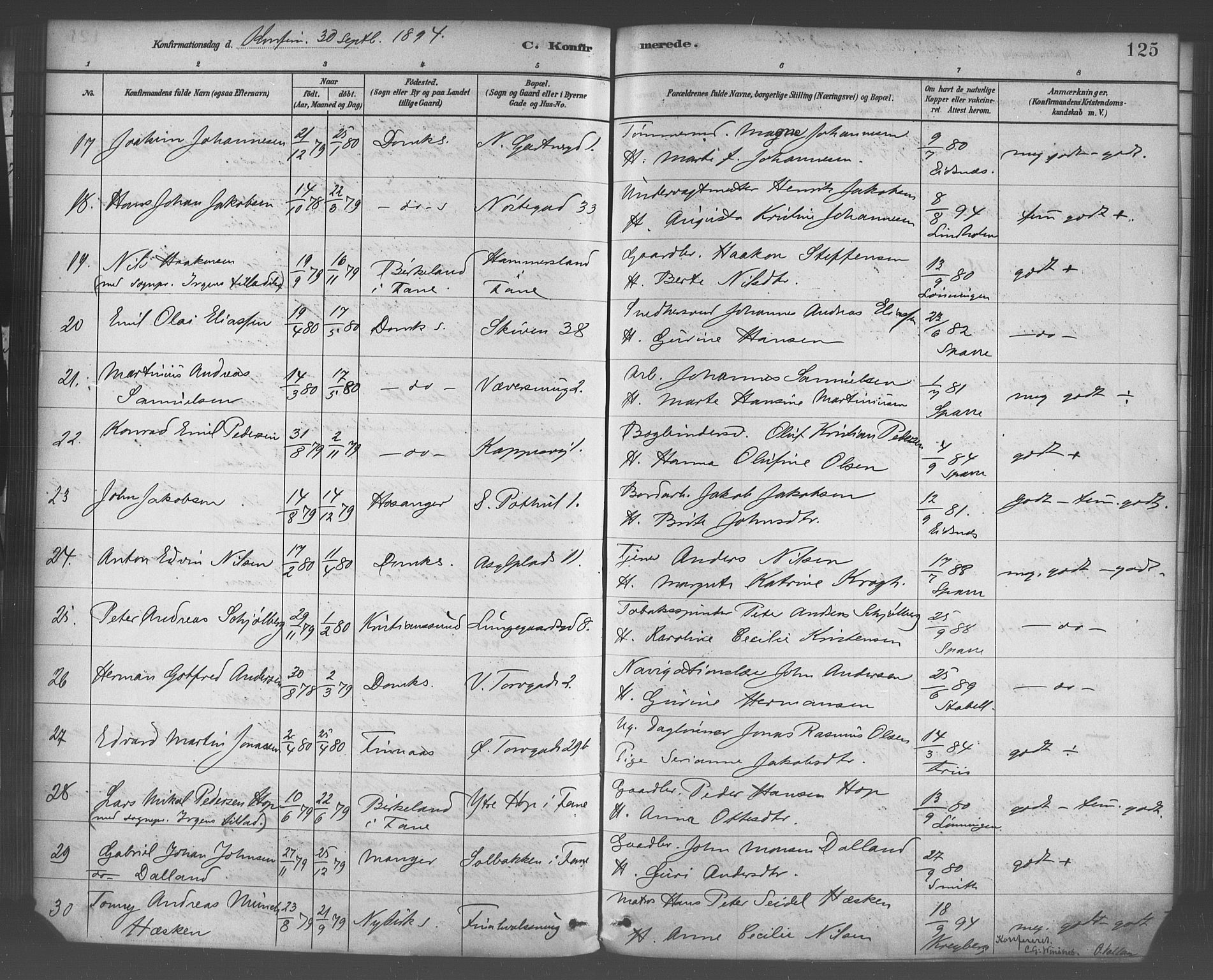 Domkirken sokneprestembete, SAB/A-74801/H/Haa/L0030: Parish register (official) no. C 5, 1880-1898, p. 125