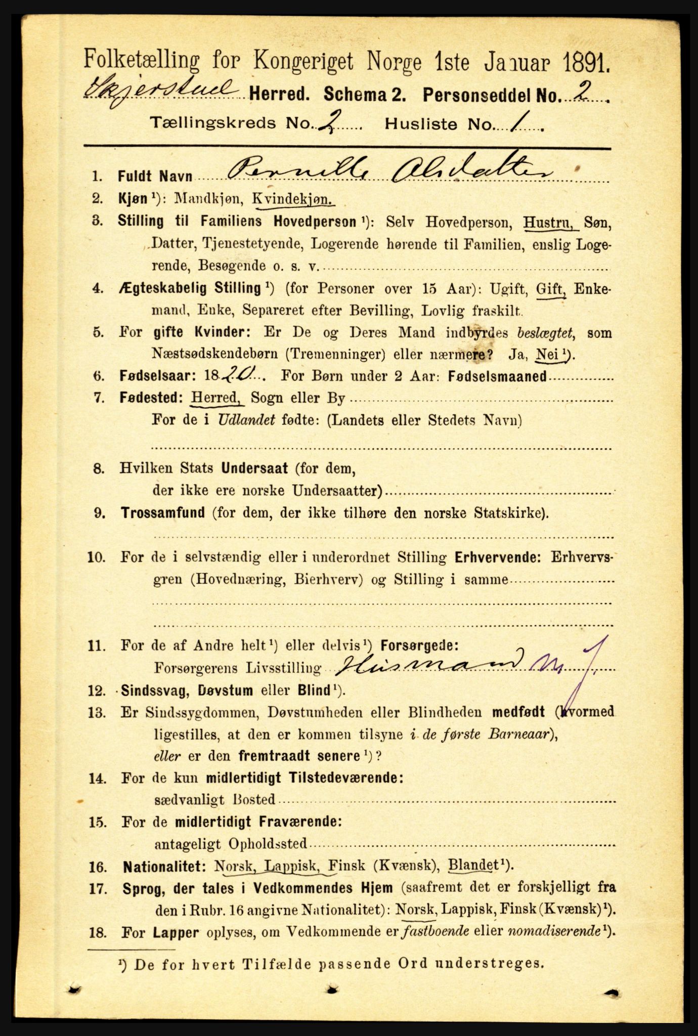 RA, 1891 census for 1842 Skjerstad, 1891, p. 350