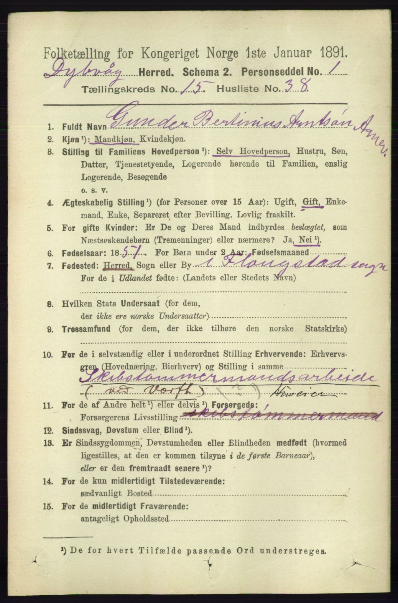 RA, 1891 census for 0915 Dypvåg, 1891, p. 6317