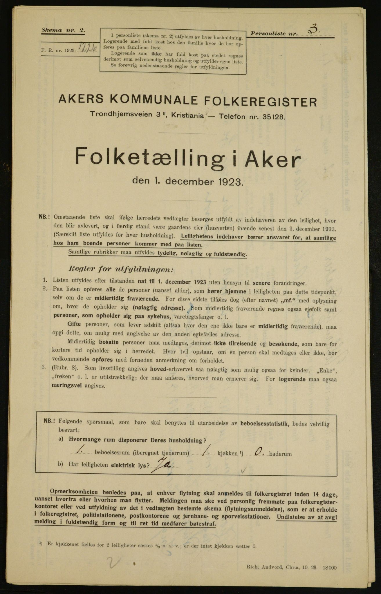 , Municipal Census 1923 for Aker, 1923, p. 2811