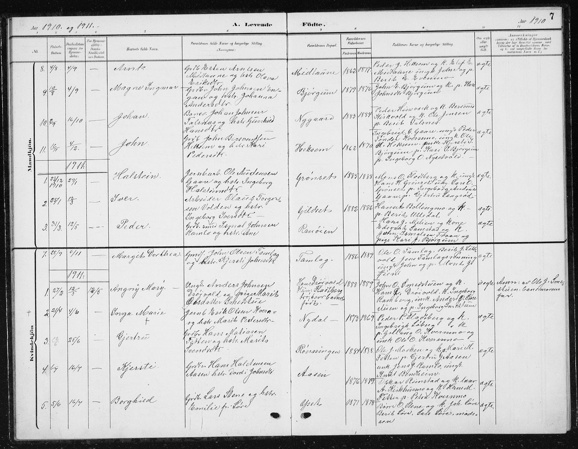 Ministerialprotokoller, klokkerbøker og fødselsregistre - Sør-Trøndelag, SAT/A-1456/685/L0979: Parish register (copy) no. 685C04, 1908-1933, p. 7