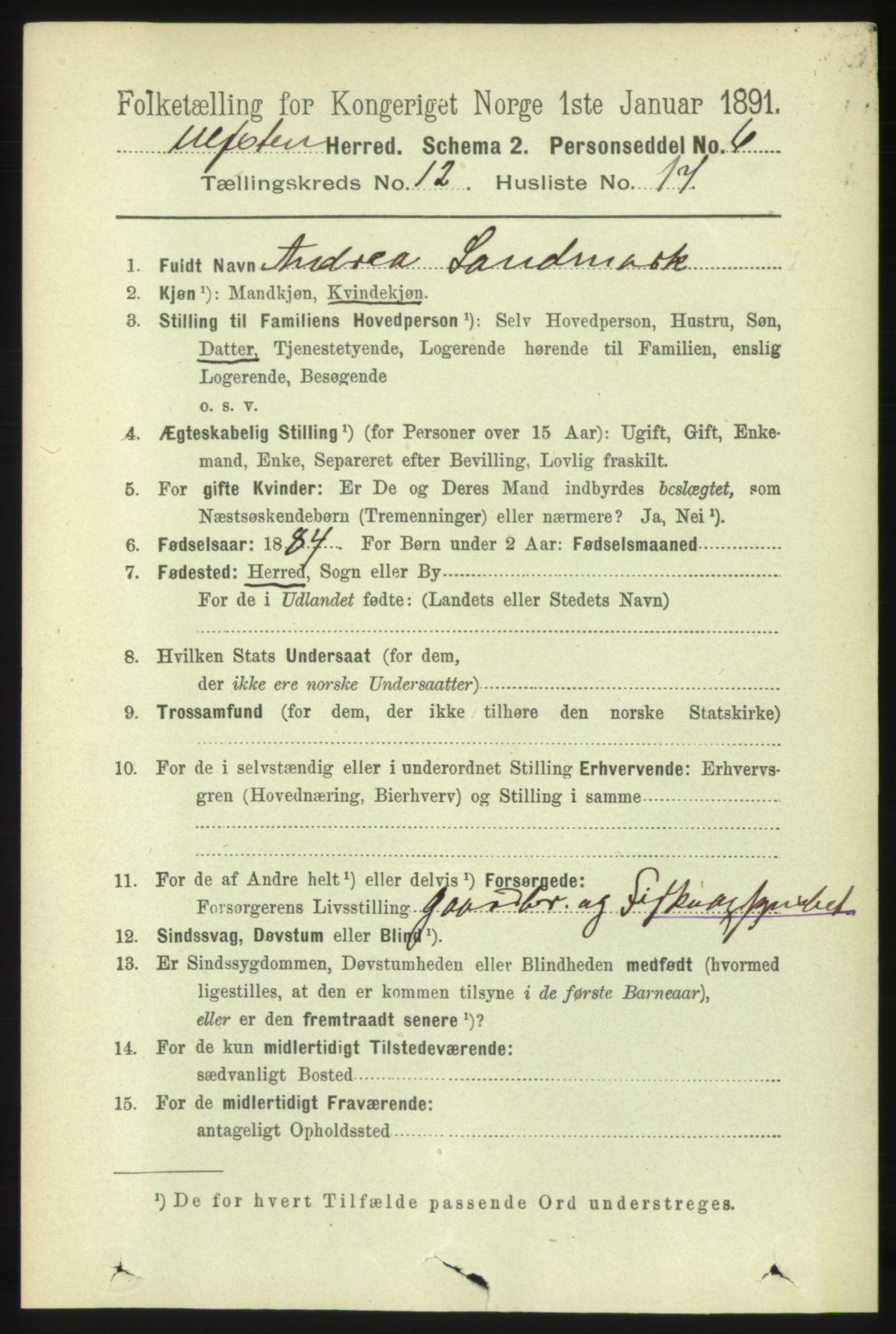 RA, 1891 census for 1516 Ulstein, 1891, p. 3967