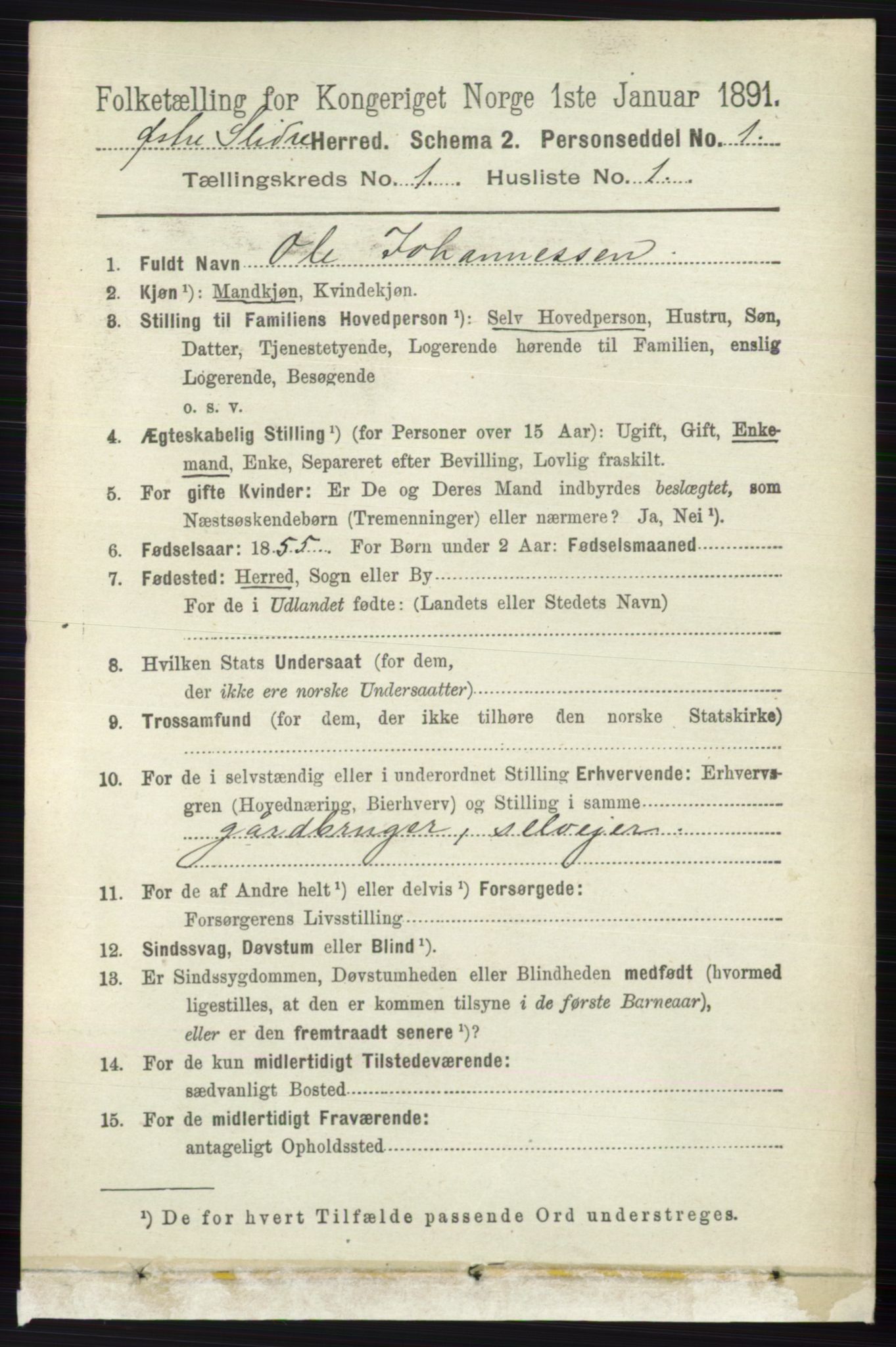 RA, 1891 census for 0544 Øystre Slidre, 1891, p. 59