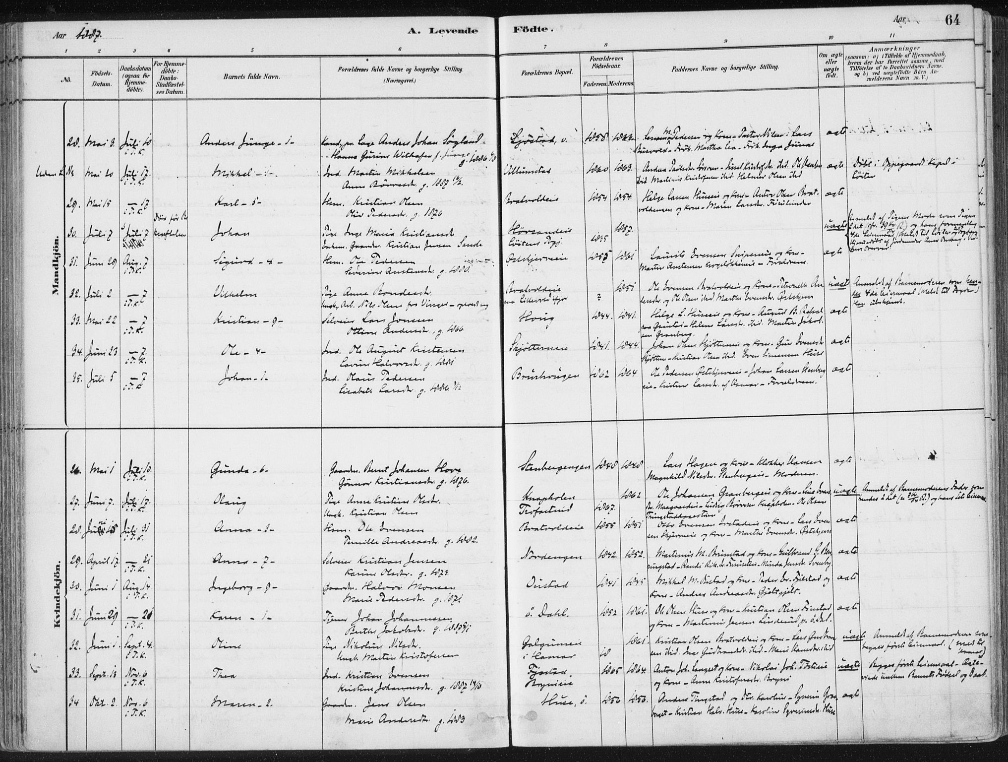 Romedal prestekontor, AV/SAH-PREST-004/K/L0010: Parish register (official) no. 10, 1880-1895, p. 64