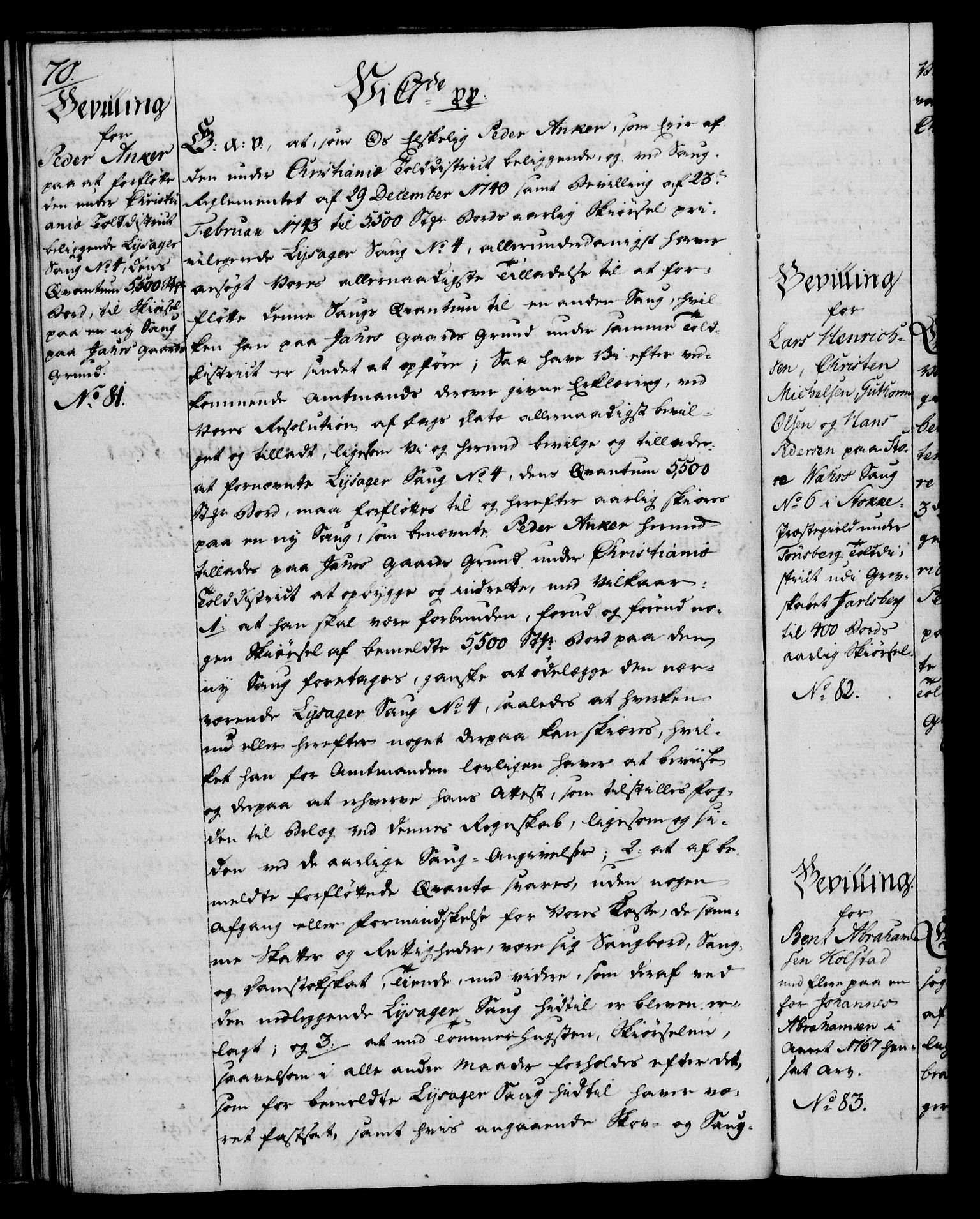 Rentekammeret, Kammerkanselliet, RA/EA-3111/G/Gg/Gga/L0012: Norsk ekspedisjonsprotokoll med register (merket RK 53.12), 1781-1783, p. 70