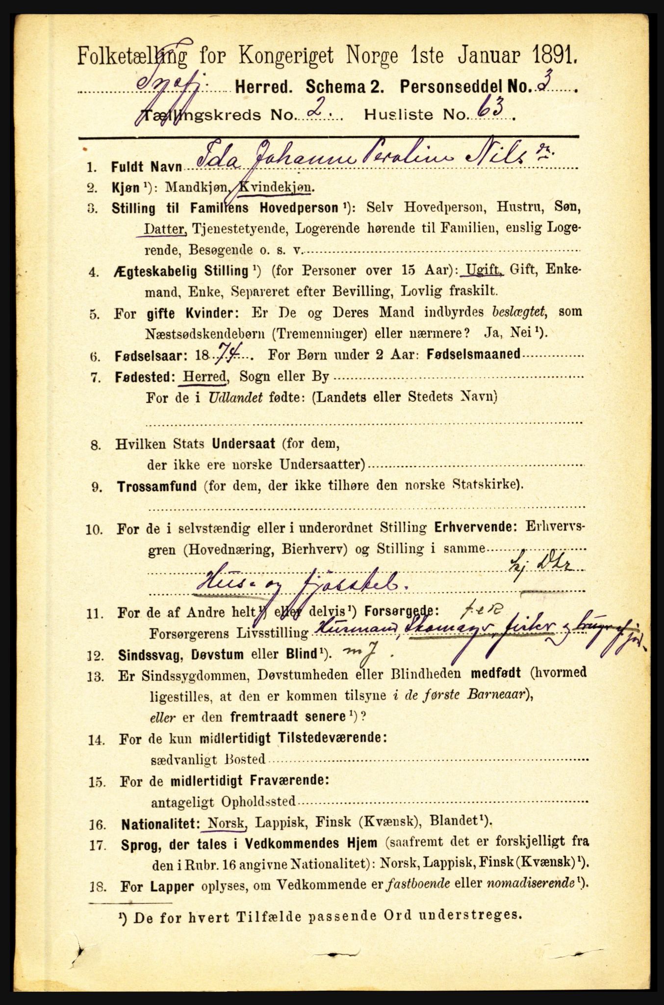 RA, 1891 census for 1850 Tysfjord, 1891, p. 986