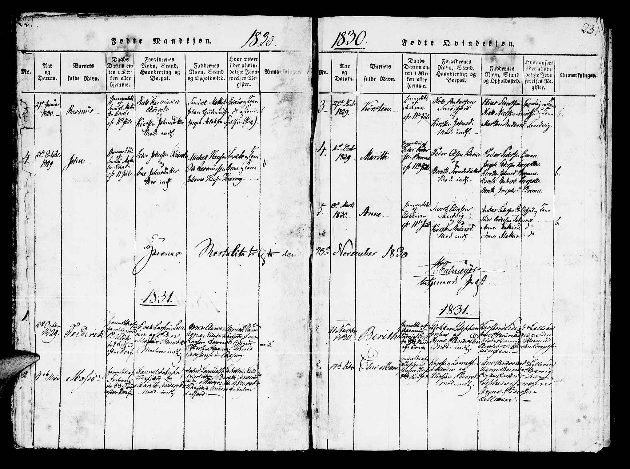 Kistrand/Porsanger sokneprestembete, SATØ/S-1351/H/Ha/L0003.kirke: Parish register (official) no. 3, 1825-1842, p. 22-23