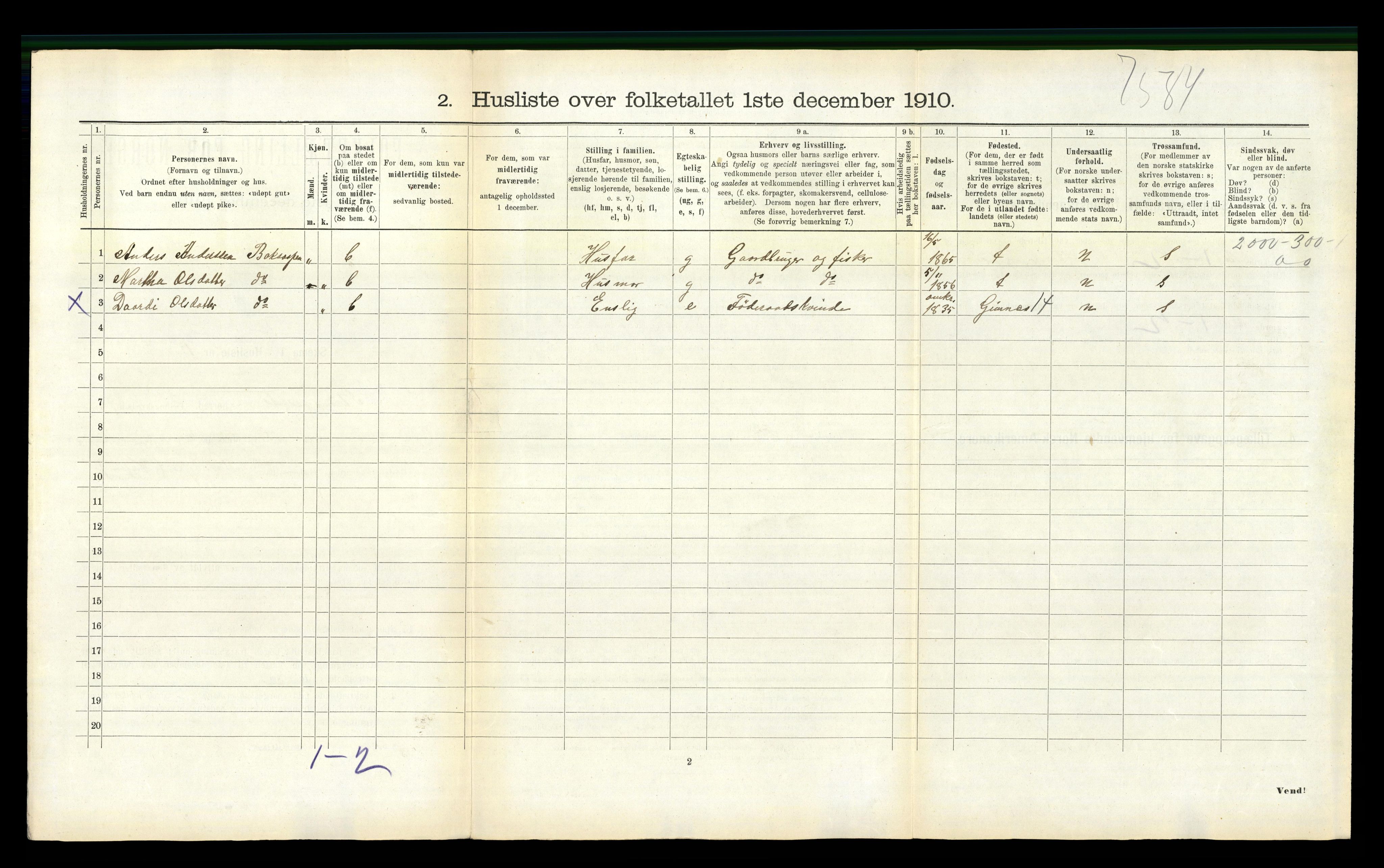 RA, 1910 census for Straumsnes, 1910, p. 84