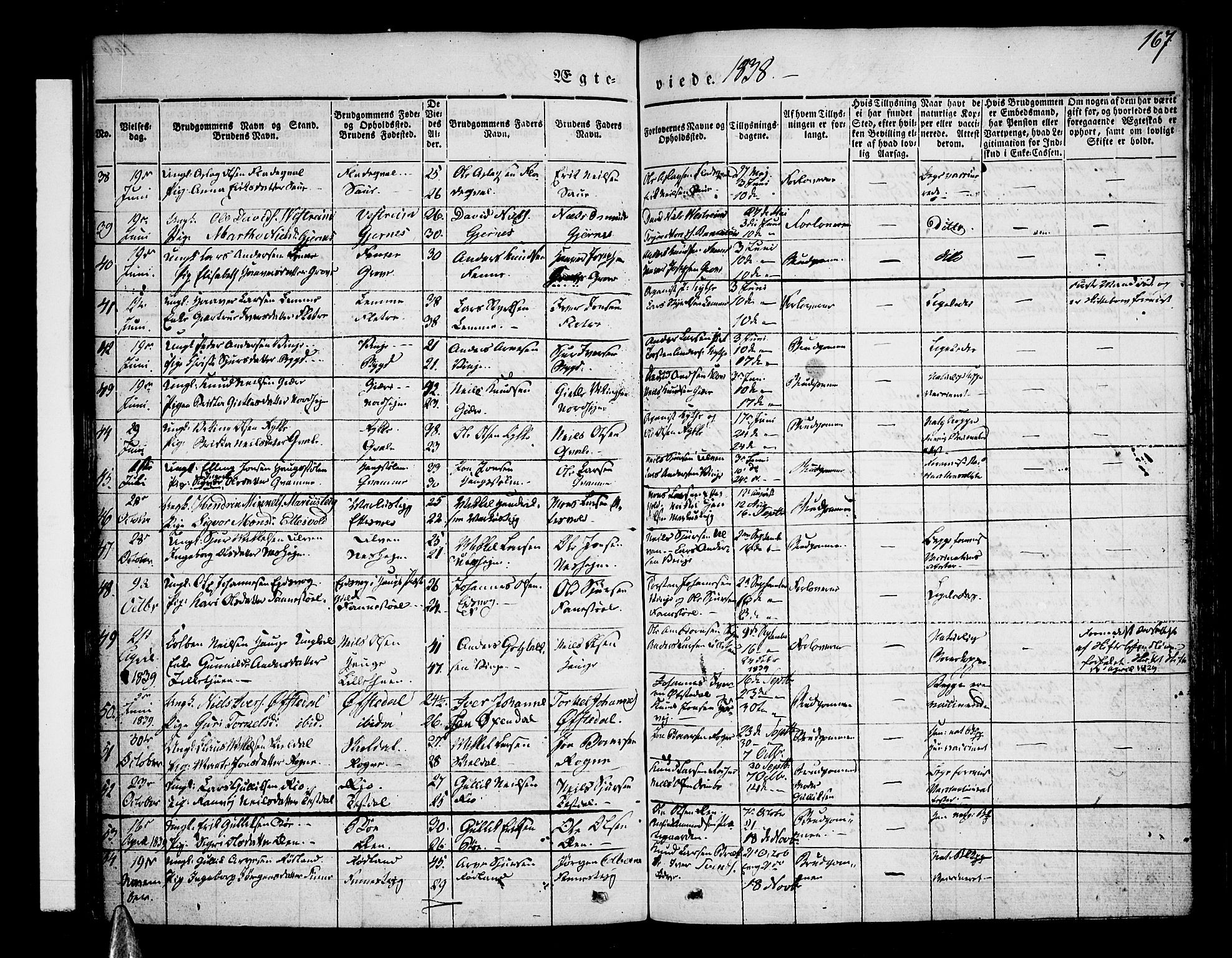 Voss sokneprestembete, SAB/A-79001/H/Haa: Parish register (official) no. A 13, 1836-1851, p. 167
