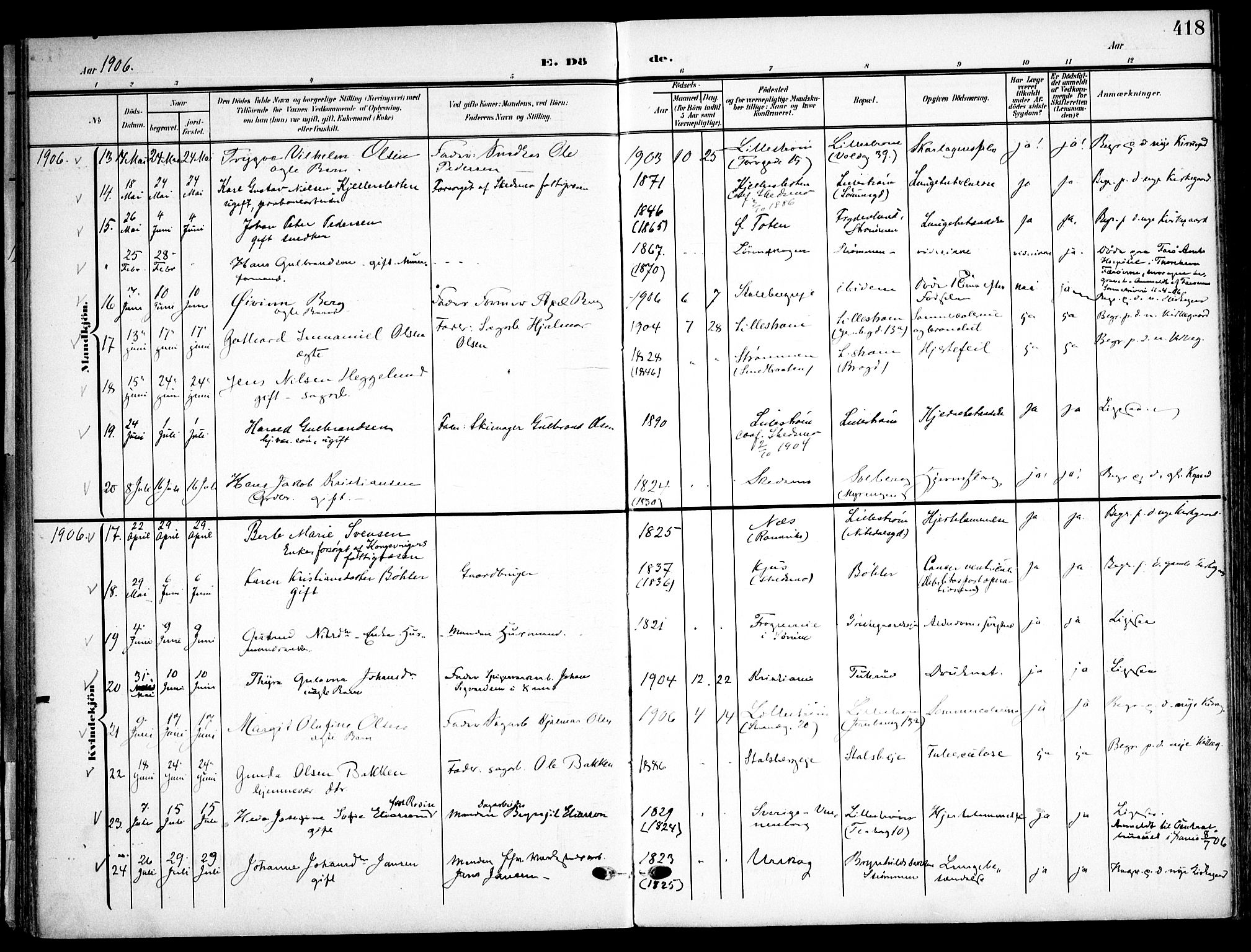 Skedsmo prestekontor Kirkebøker, SAO/A-10033a/F/Fa/L0015: Parish register (official) no. I 15, 1902-1917, p. 418