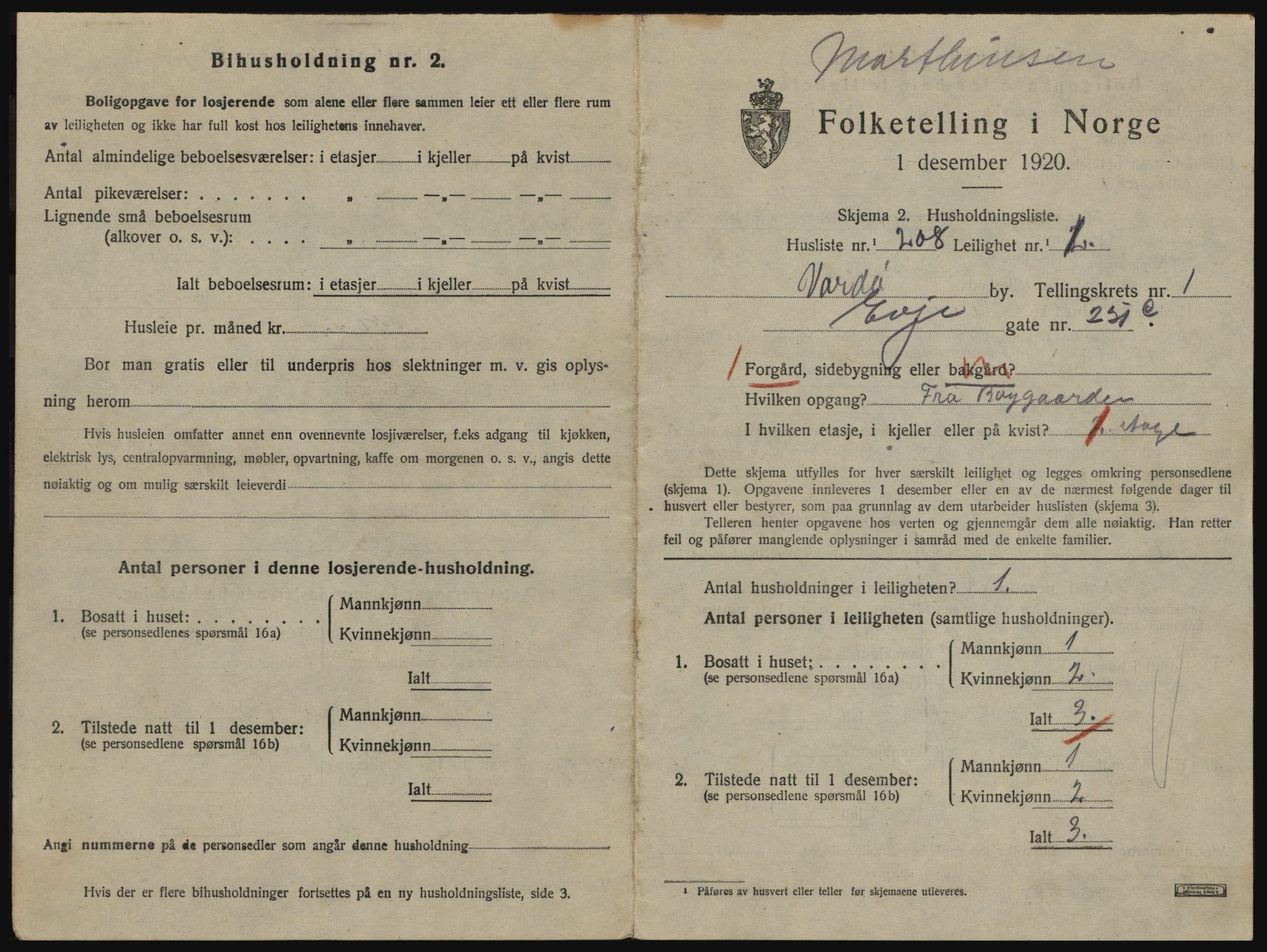 SATØ, 1920 census for Vardø, 1920, p. 1663