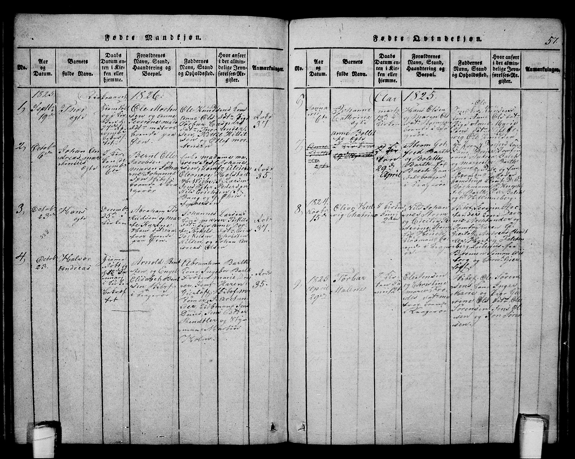 Kragerø kirkebøker, SAKO/A-278/F/Fa/L0004: Parish register (official) no. 4, 1814-1831, p. 57