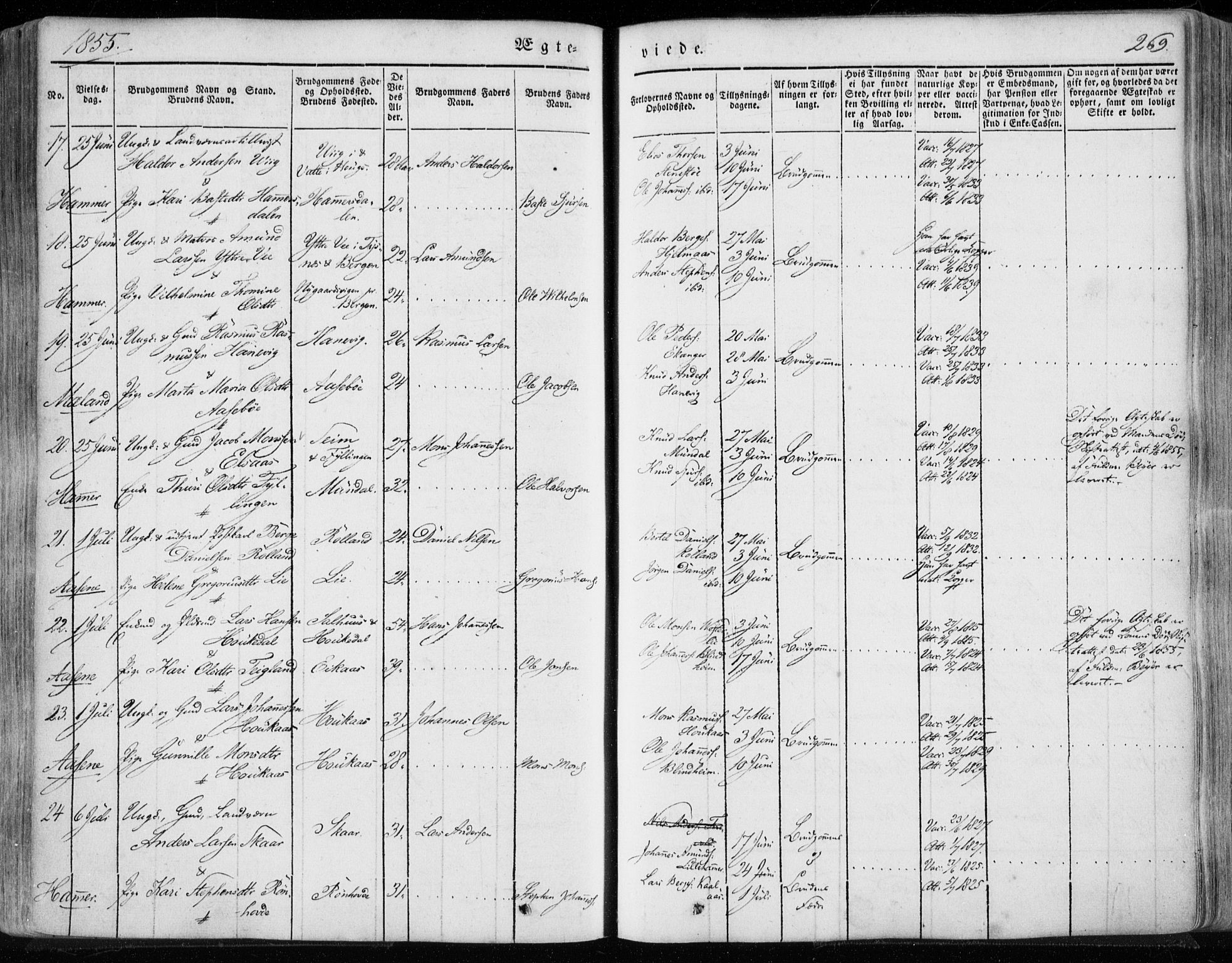 Hamre sokneprestembete, AV/SAB-A-75501/H/Ha/Haa/Haaa/L0013: Parish register (official) no. A 13, 1846-1857, p. 269