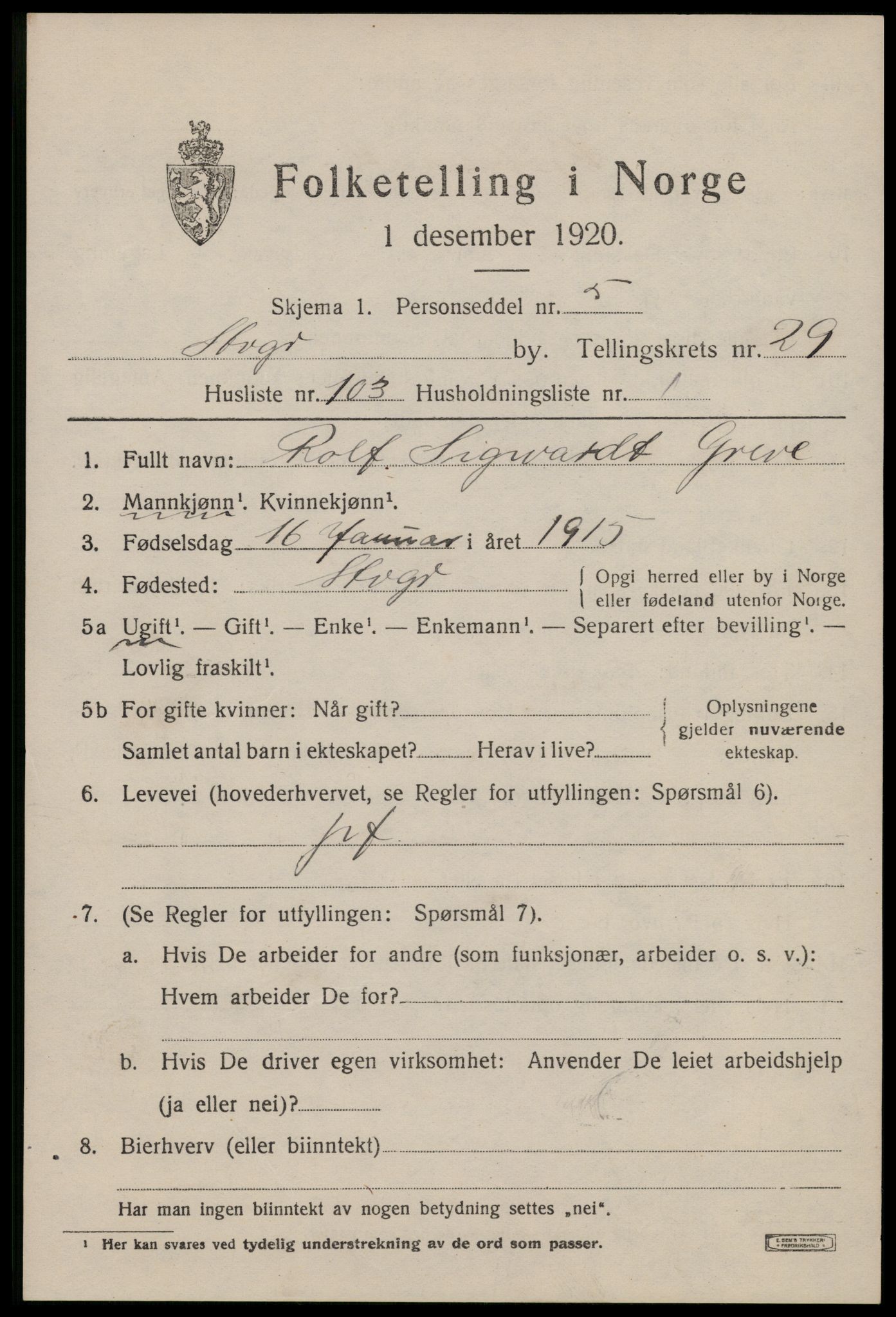 SAST, 1920 census for Stavanger, 1920, p. 84738