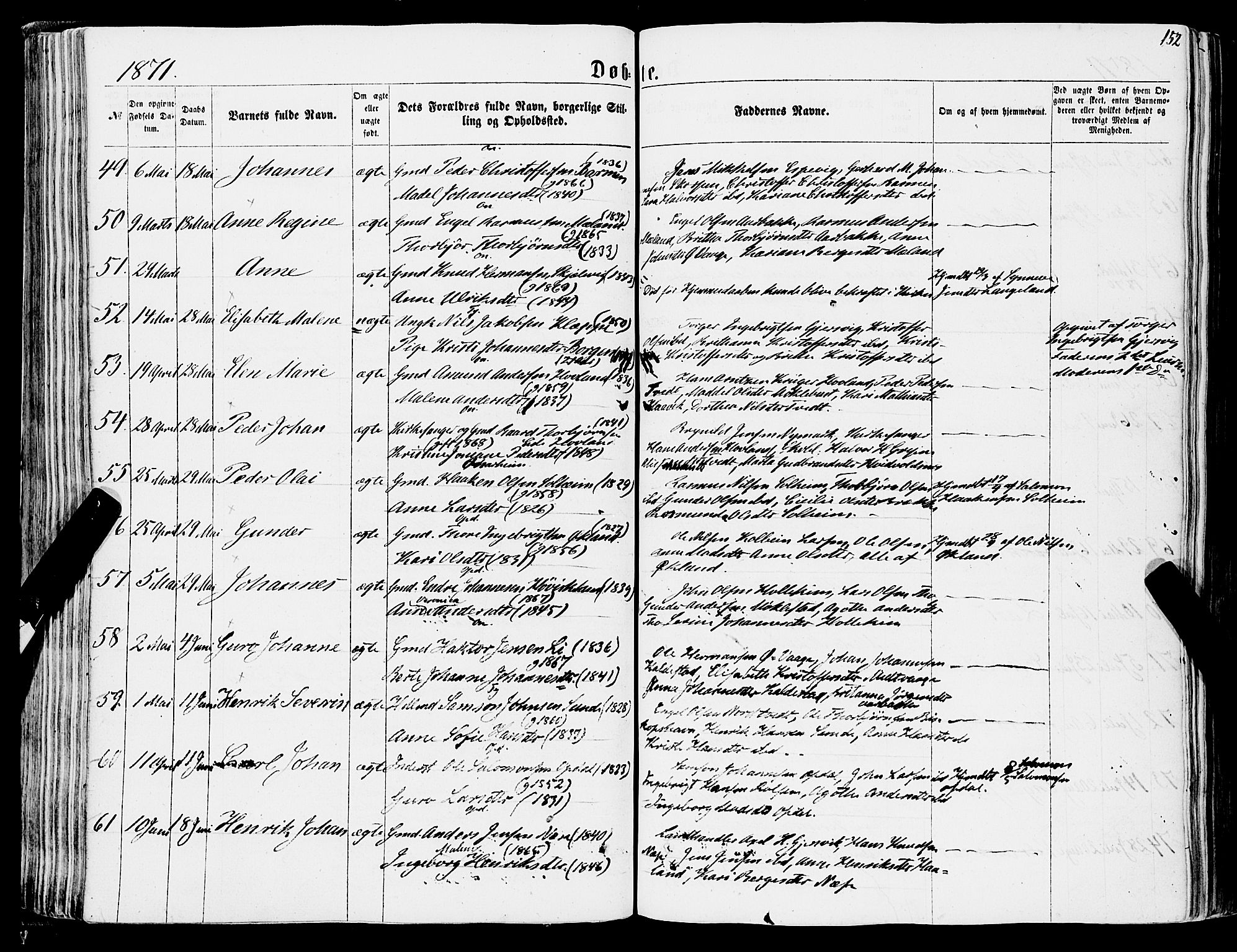 Tysnes sokneprestembete, SAB/A-78601/H/Haa: Parish register (official) no. A 11, 1860-1871, p. 152