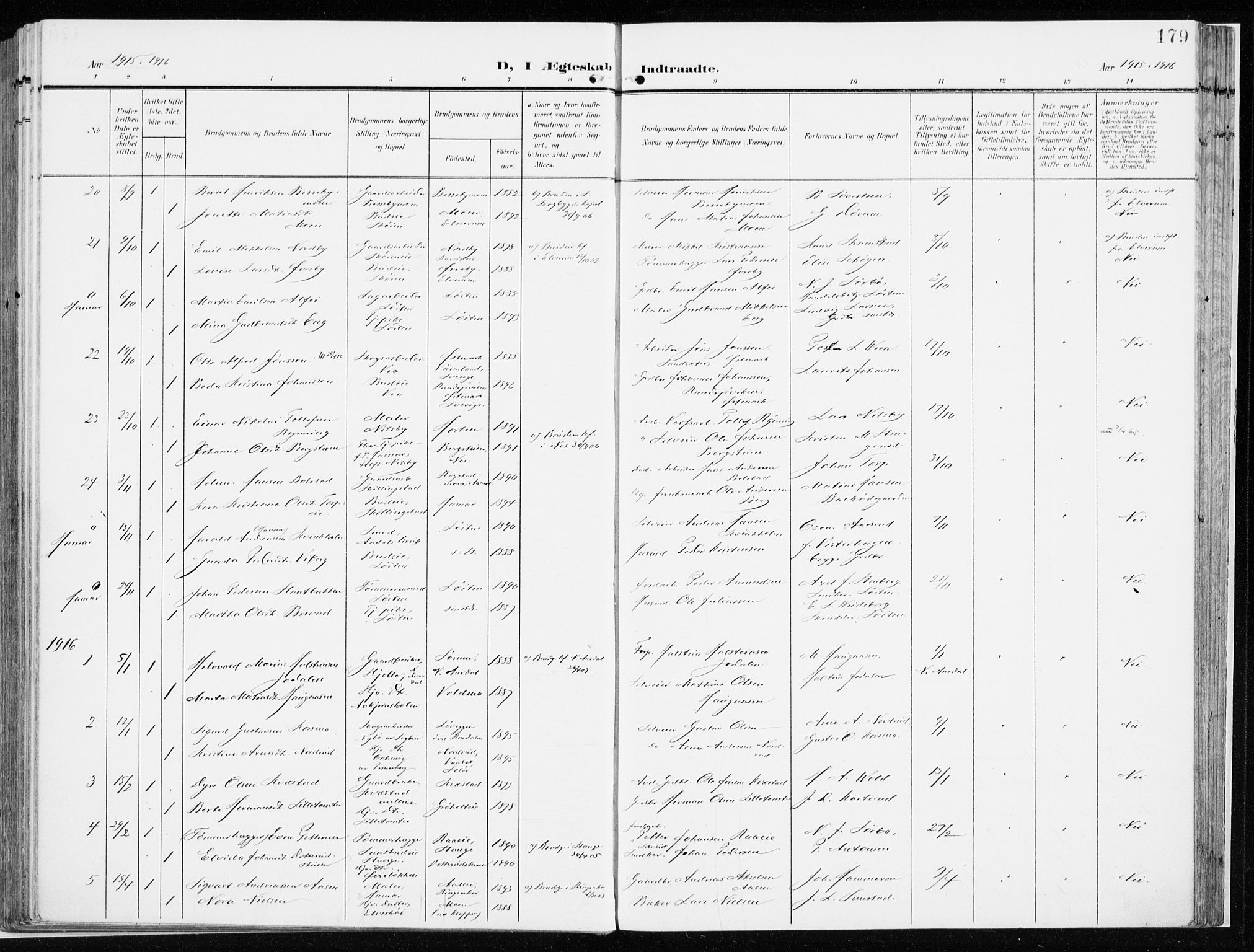 Løten prestekontor, SAH/PREST-022/K/Ka/L0011: Parish register (official) no. 11, 1908-1917, p. 179