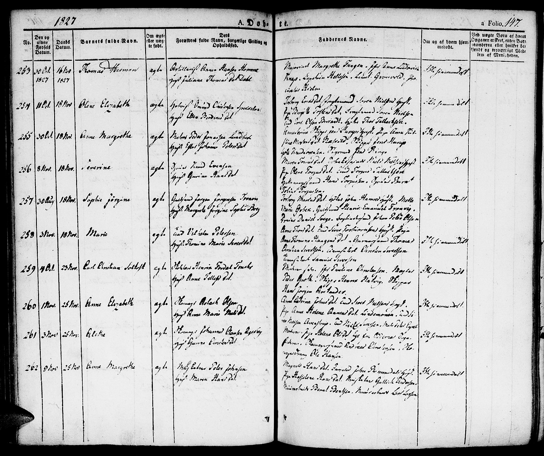 Kristiansand domprosti, SAK/1112-0006/F/Fa/L0009: Parish register (official) no. A 9, 1821-1827, p. 147