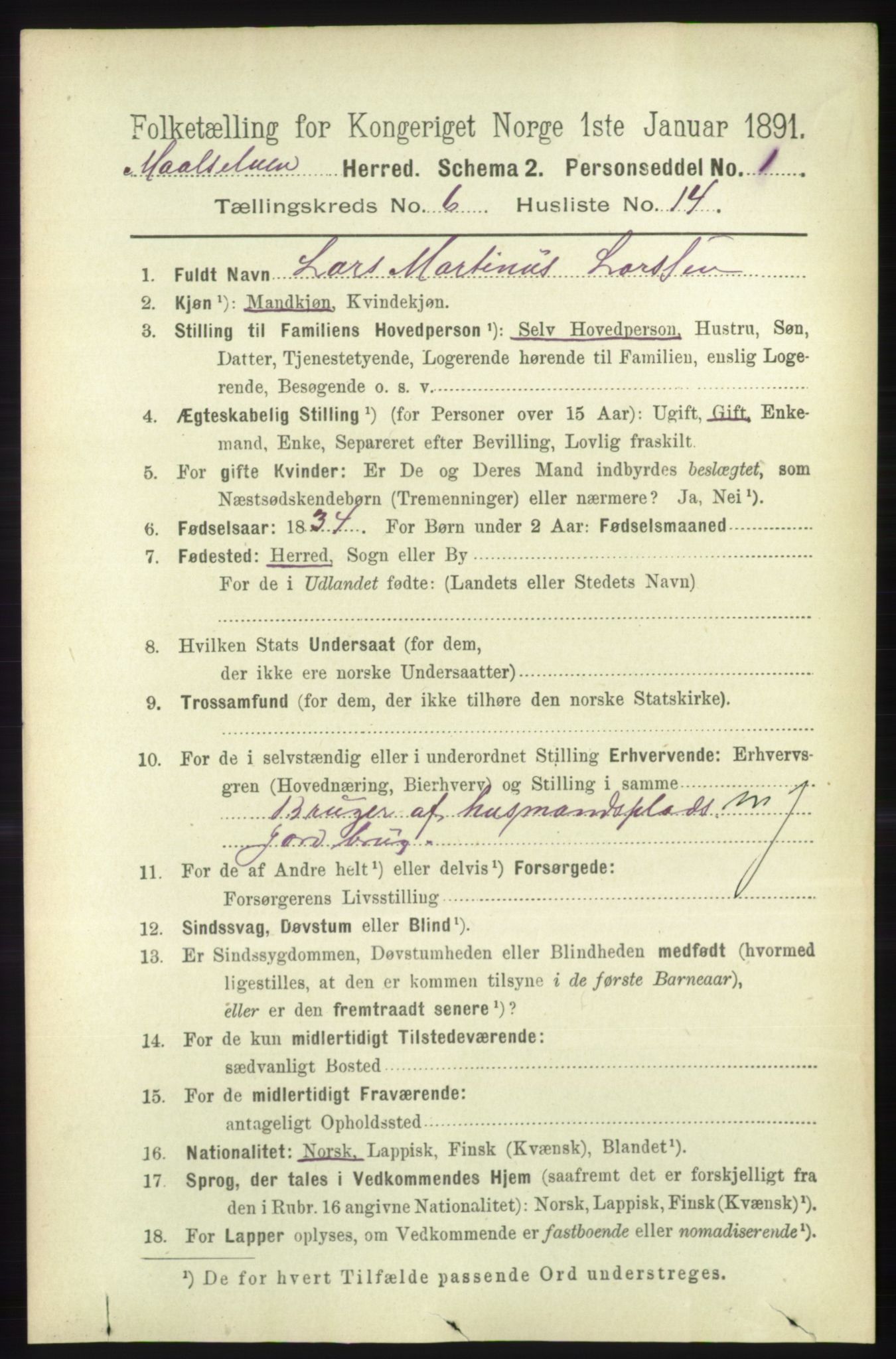 RA, 1891 census for 1924 Målselv, 1891, p. 2139