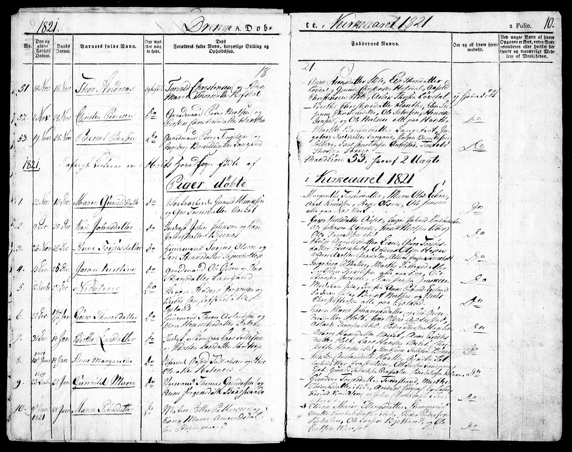 Holt sokneprestkontor, AV/SAK-1111-0021/F/Fa/L0006: Parish register (official) no. A 6, 1820-1835, p. 10