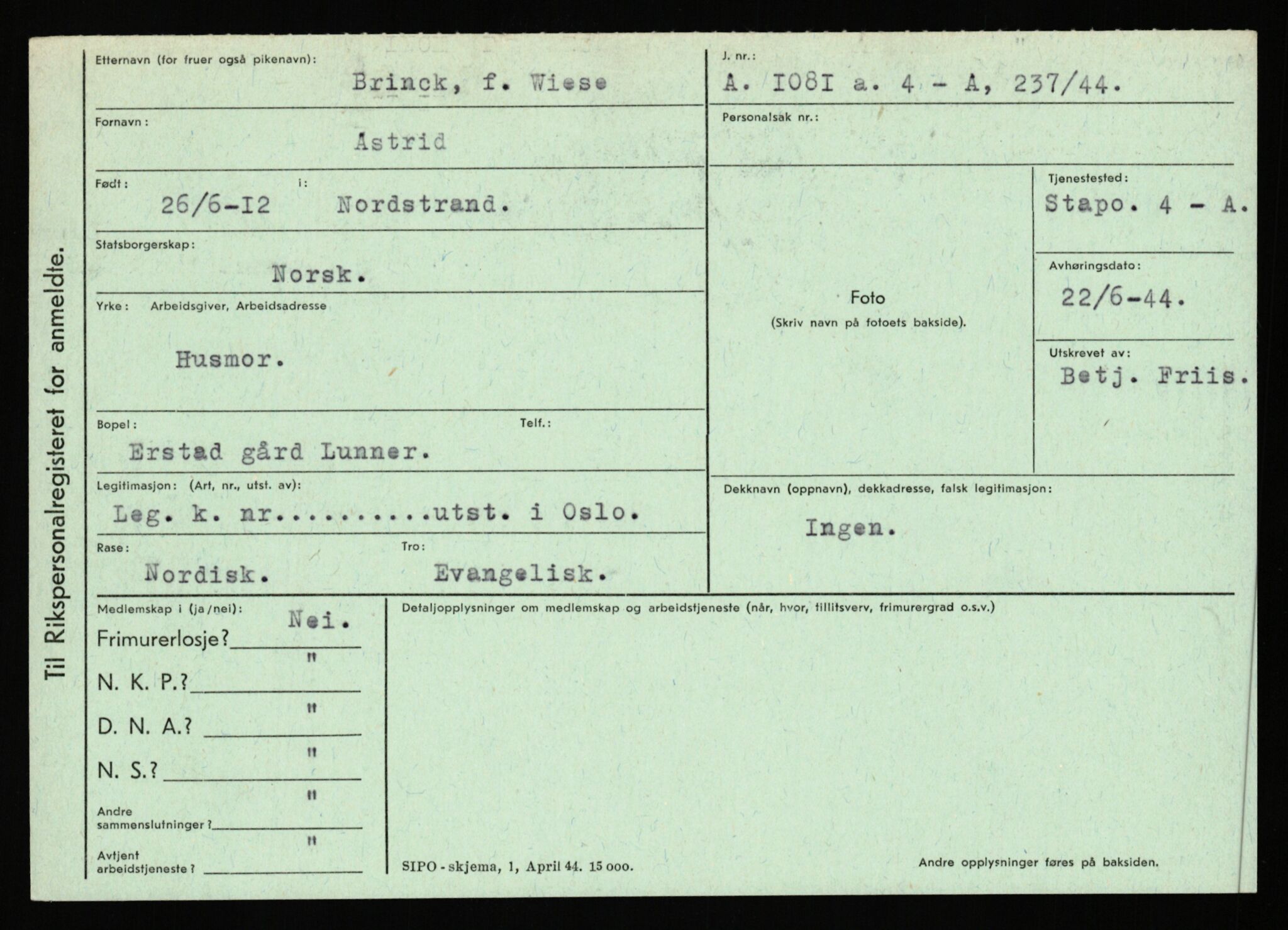 Statspolitiet - Hovedkontoret / Osloavdelingen, AV/RA-S-1329/C/Ca/L0003: Brechan - Eichinger	, 1943-1945, p. 397