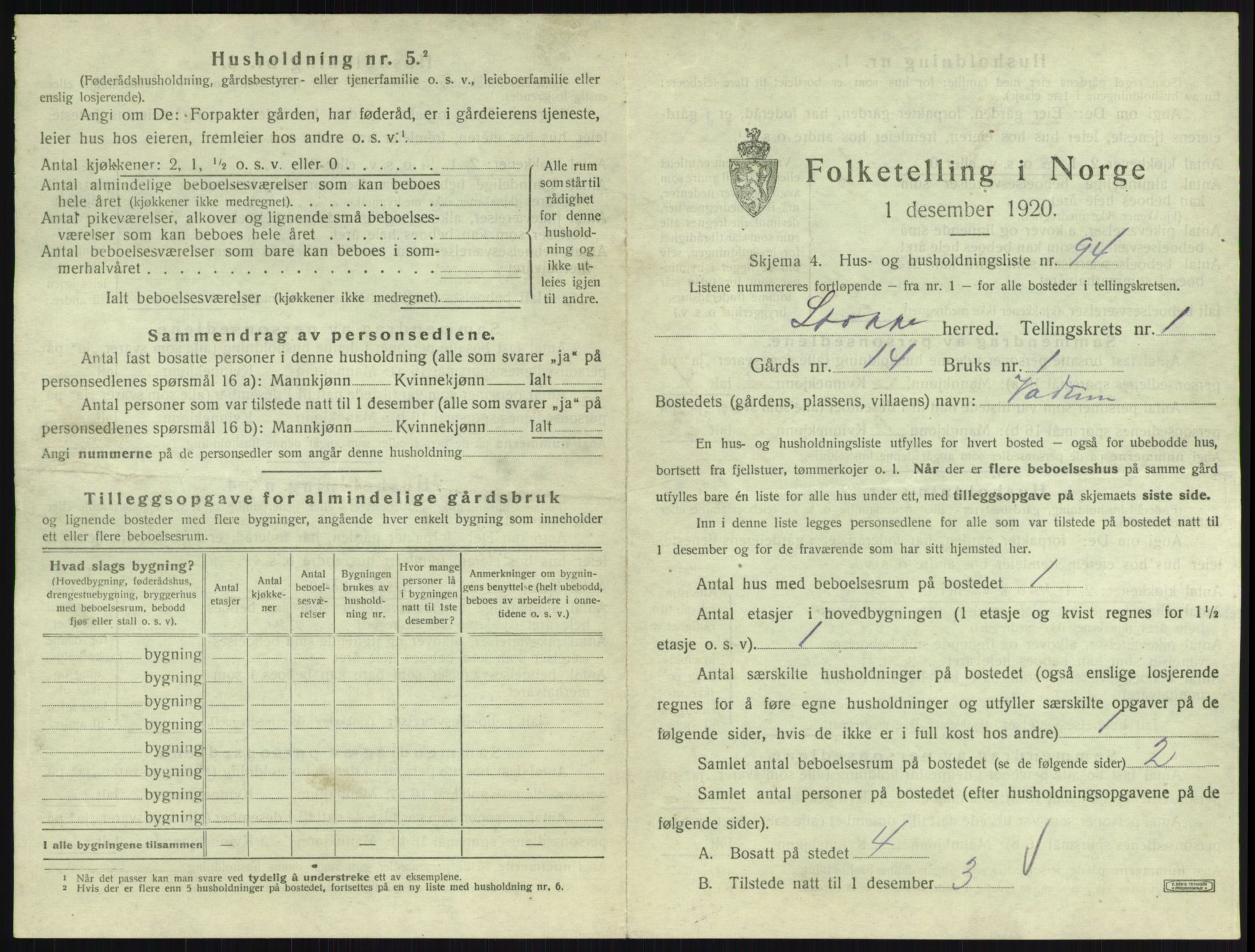 SAKO, 1920 census for Stokke, 1920, p. 237