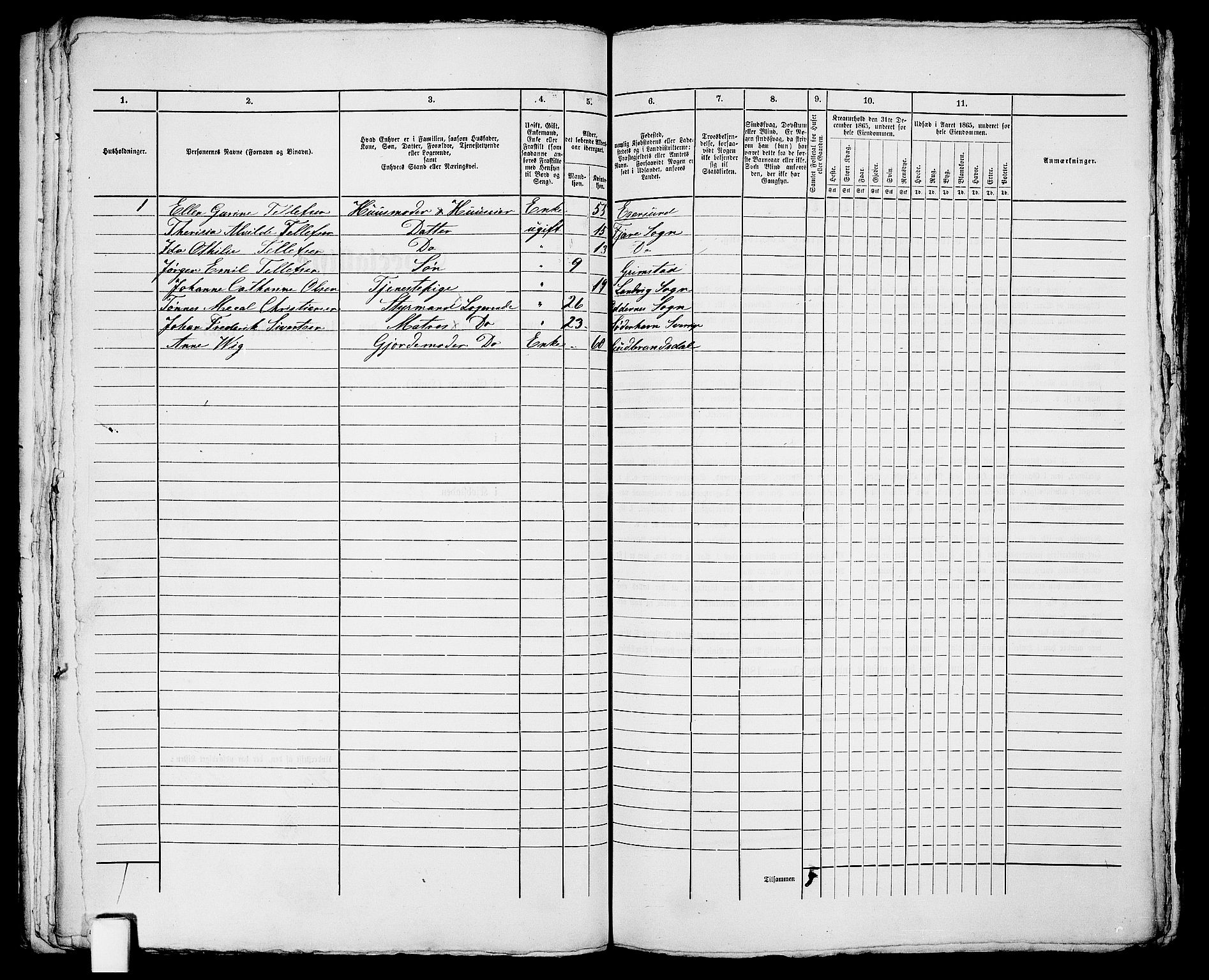 RA, 1865 census for Fjære/Grimstad, 1865, p. 95