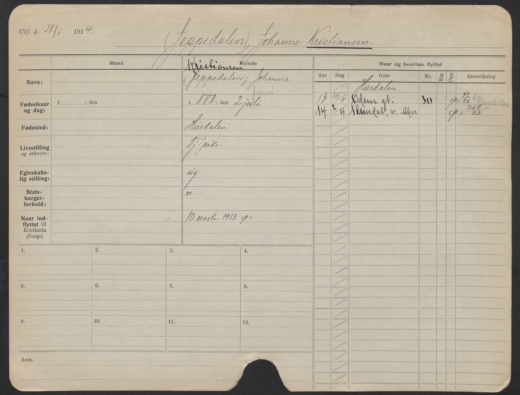 Oslo folkeregister, Registerkort, AV/SAO-A-11715/F/Fa/Fac/L0019: Kvinner, 1906-1914, p. 325a