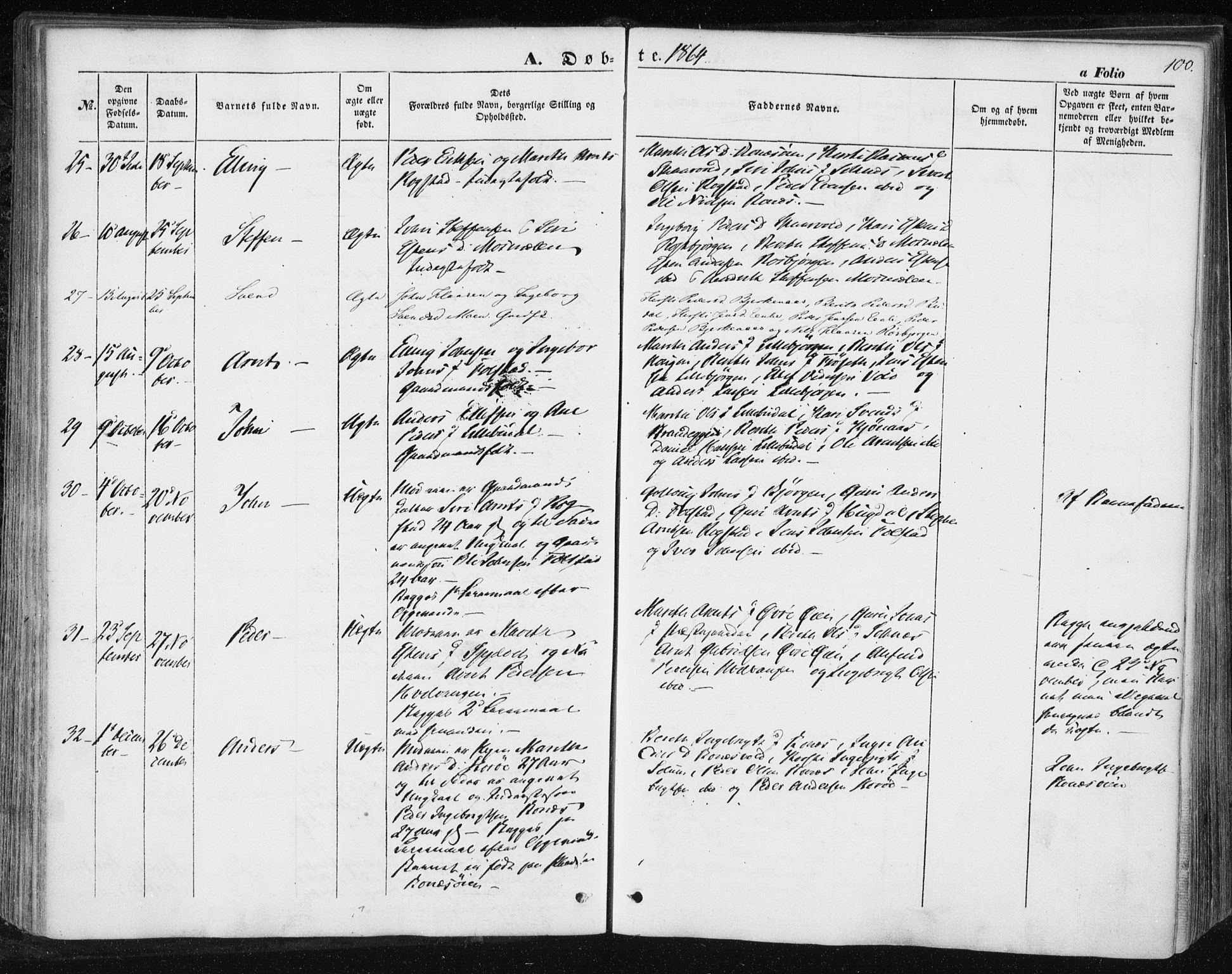 Ministerialprotokoller, klokkerbøker og fødselsregistre - Sør-Trøndelag, AV/SAT-A-1456/687/L1000: Parish register (official) no. 687A06, 1848-1869, p. 100