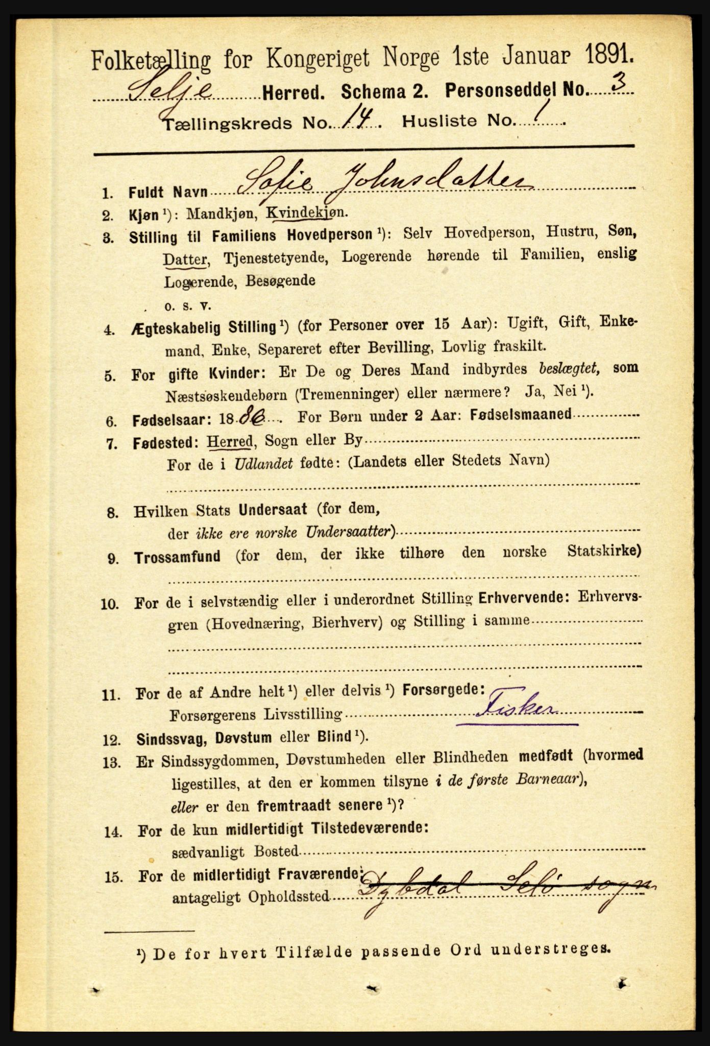 RA, 1891 census for 1441 Selje, 1891, p. 4438