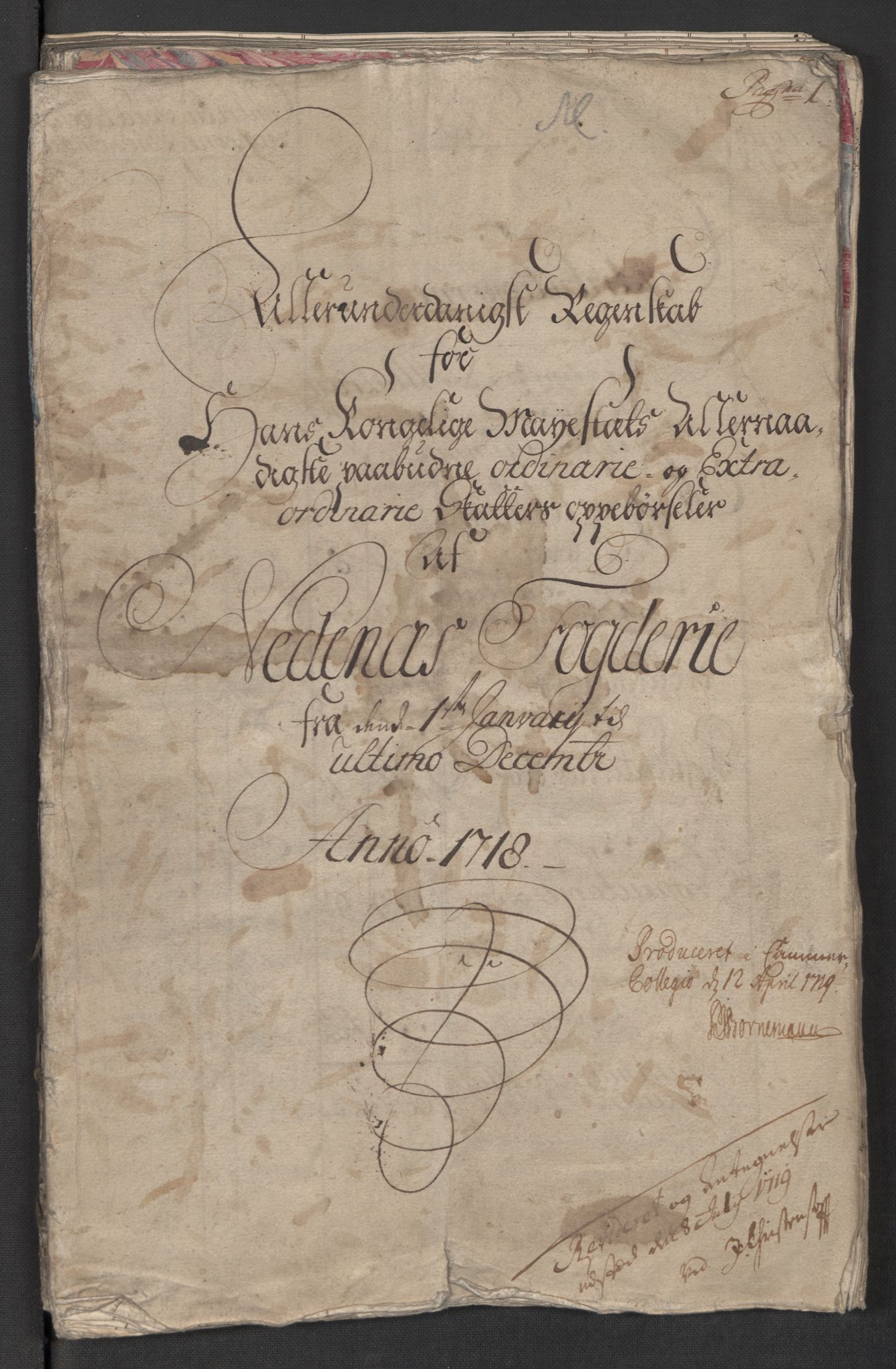 Rentekammeret inntil 1814, Reviderte regnskaper, Fogderegnskap, AV/RA-EA-4092/R39/L2327: Fogderegnskap Nedenes, 1718, p. 4