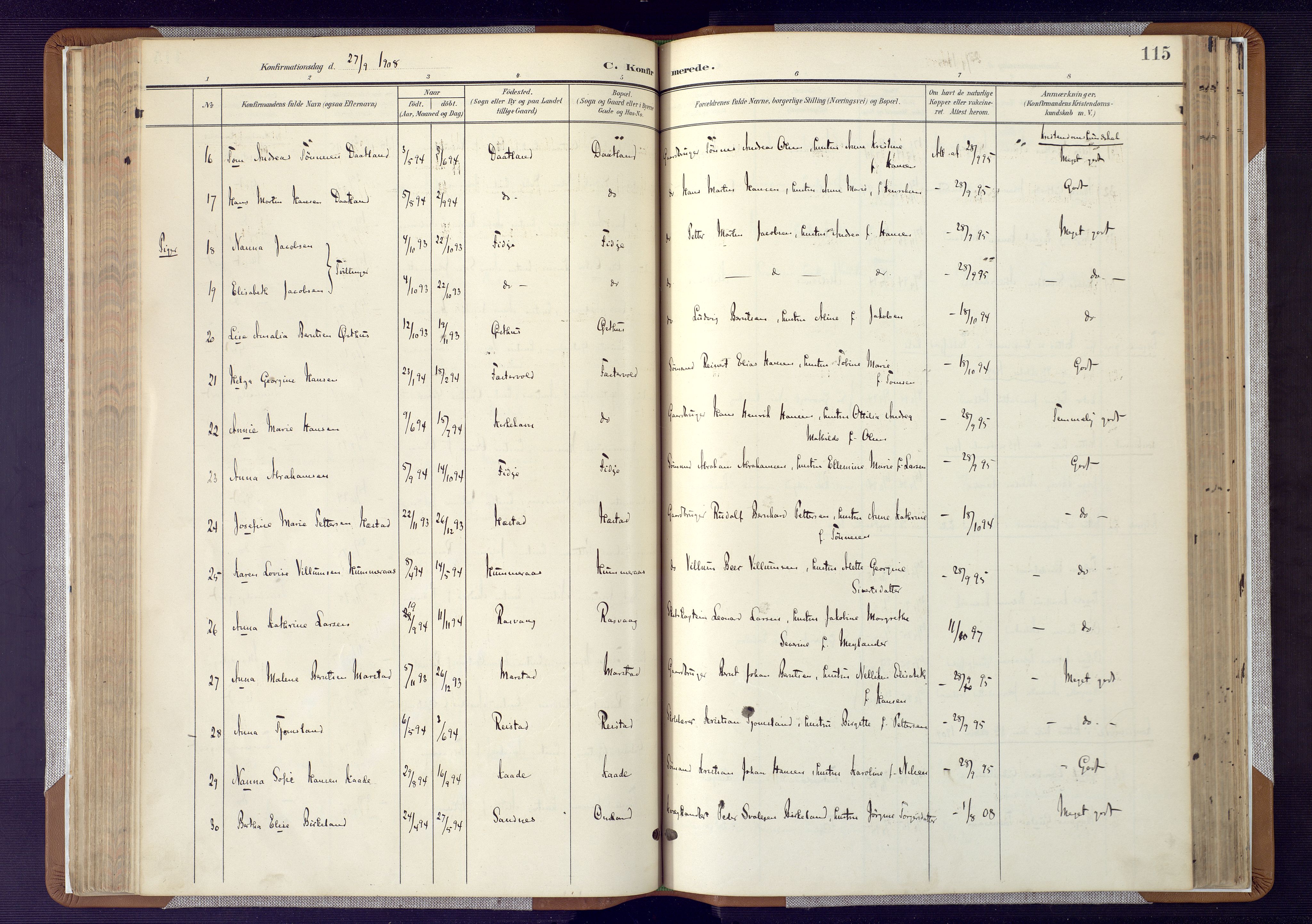 Flekkefjord sokneprestkontor, AV/SAK-1111-0012/F/Fa/Fab/L0007: Parish register (official) no. A 7, 1902-1921, p. 115
