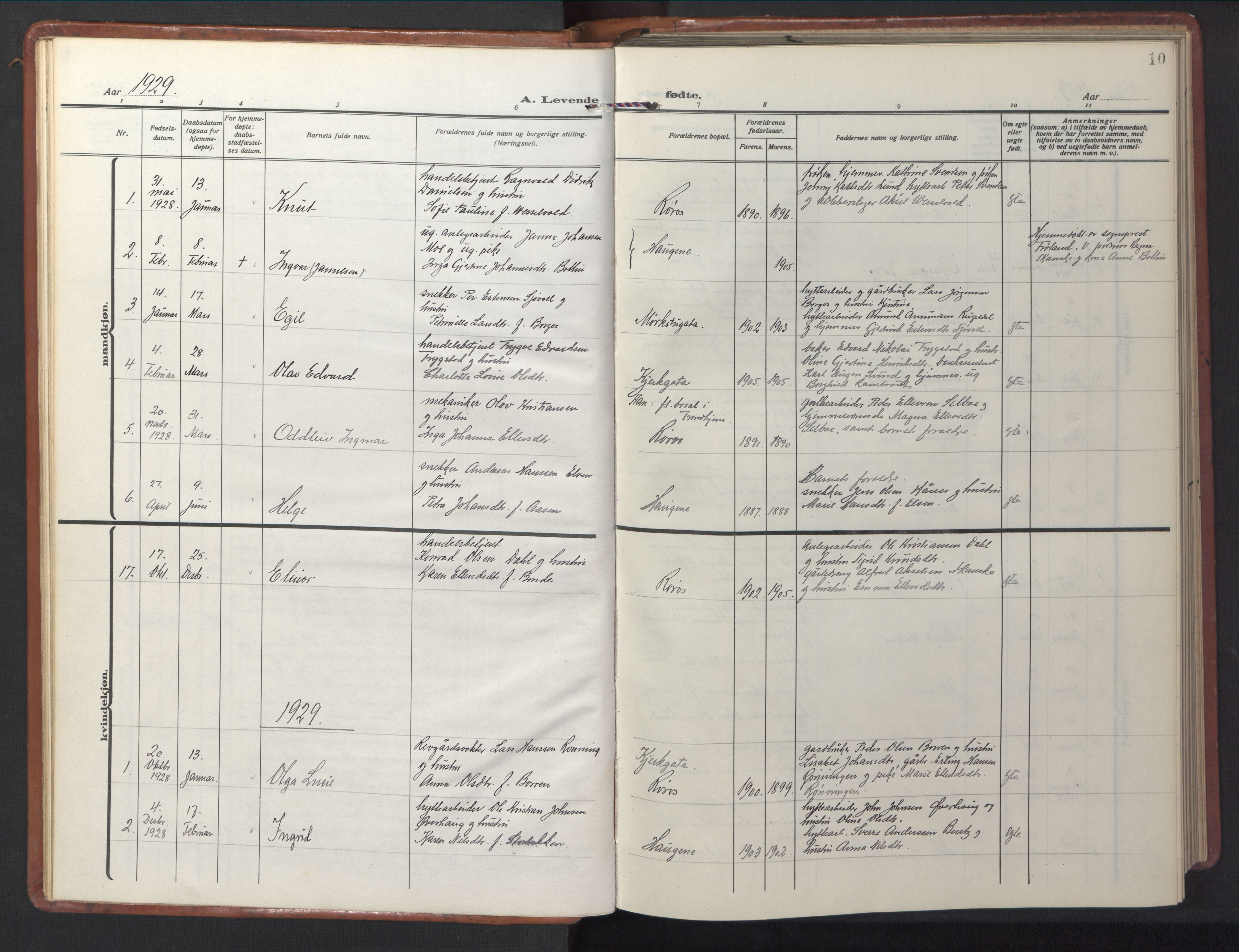 Ministerialprotokoller, klokkerbøker og fødselsregistre - Sør-Trøndelag, SAT/A-1456/681/L0943: Parish register (copy) no. 681C07, 1926-1954, p. 10