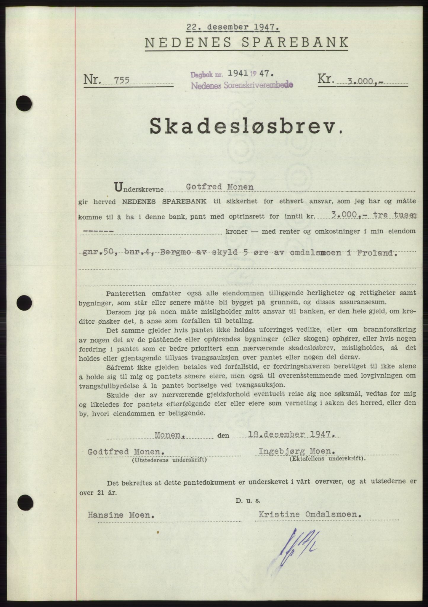 Nedenes sorenskriveri, AV/SAK-1221-0006/G/Gb/Gbb/L0004: Mortgage book no. B4, 1947-1947, Diary no: : 1941/1947