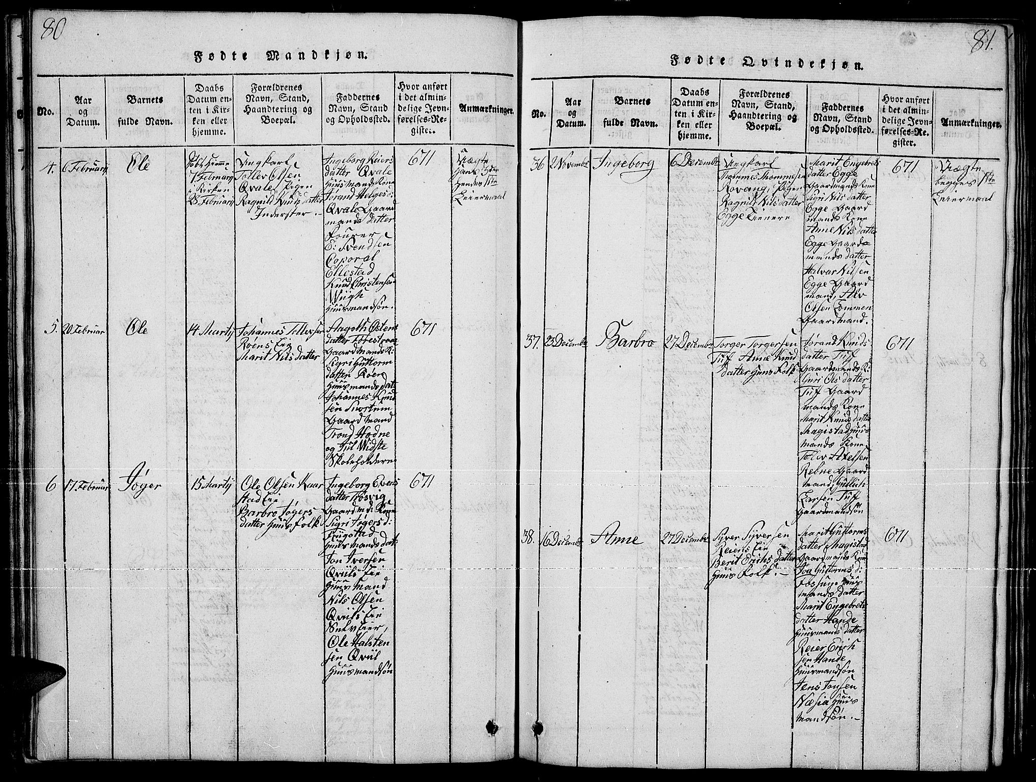 Slidre prestekontor, AV/SAH-PREST-134/H/Ha/Hab/L0001: Parish register (copy) no. 1, 1814-1838, p. 80-81