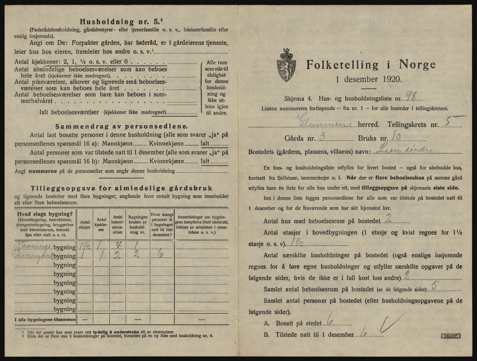 SAO, 1920 census for Glemmen, 1920, p. 1851