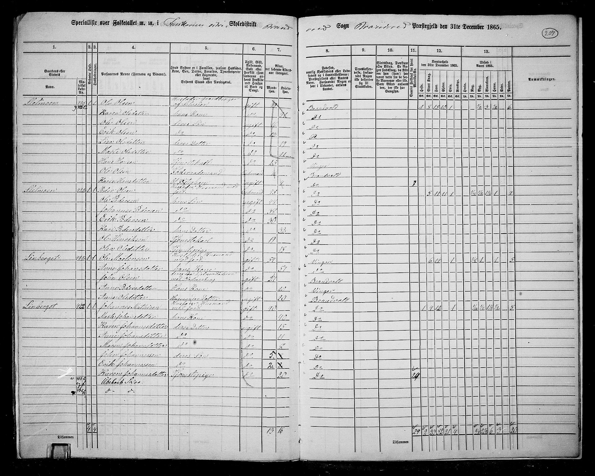 RA, 1865 census for Brandval, 1865, p. 175