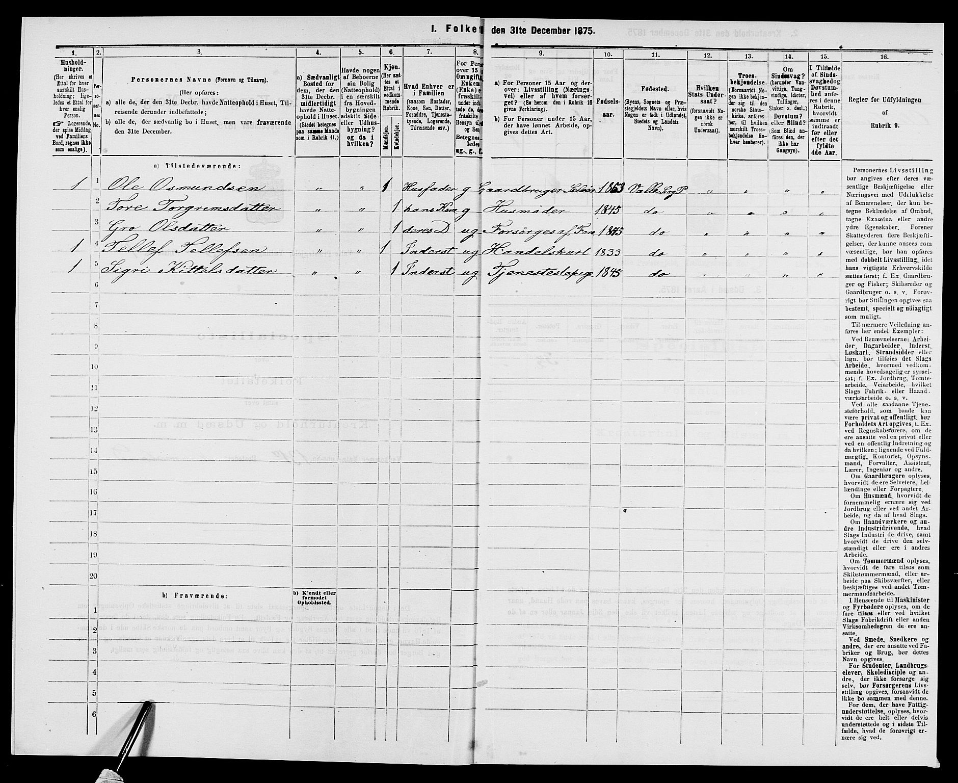 SAK, 1875 census for 0940P Valle, 1875, p. 266