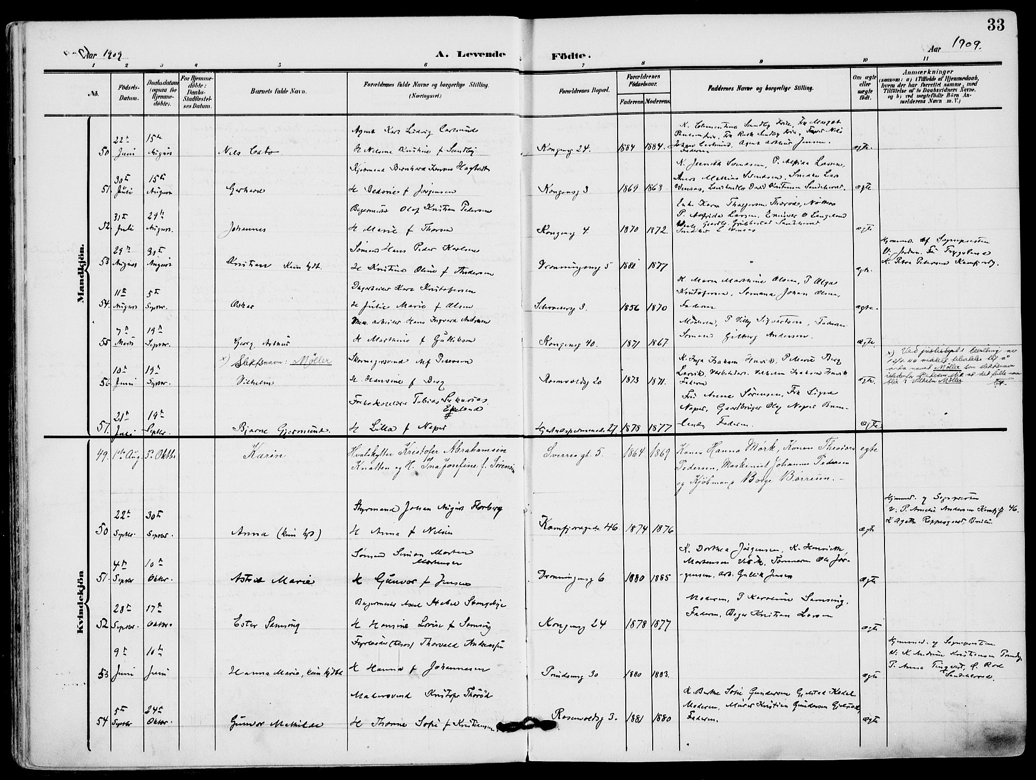 Sandefjord kirkebøker, AV/SAKO-A-315/F/Fa/L0005: Parish register (official) no. 5, 1906-1915, p. 33