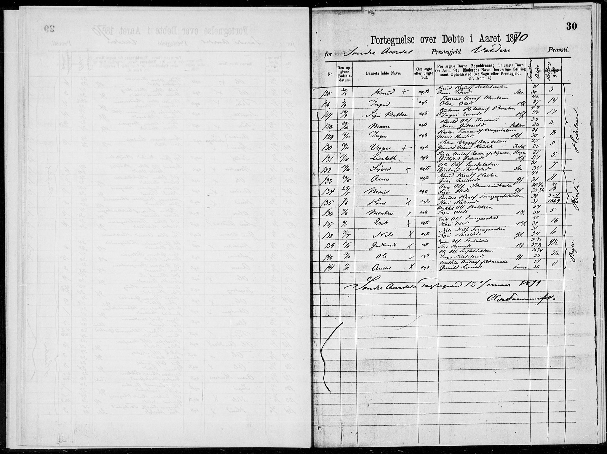 Sør-Aurdal prestekontor, SAH/PREST-128/H/Ha/Haa/L0000: Parish register (official), 1866-1872, p. 30