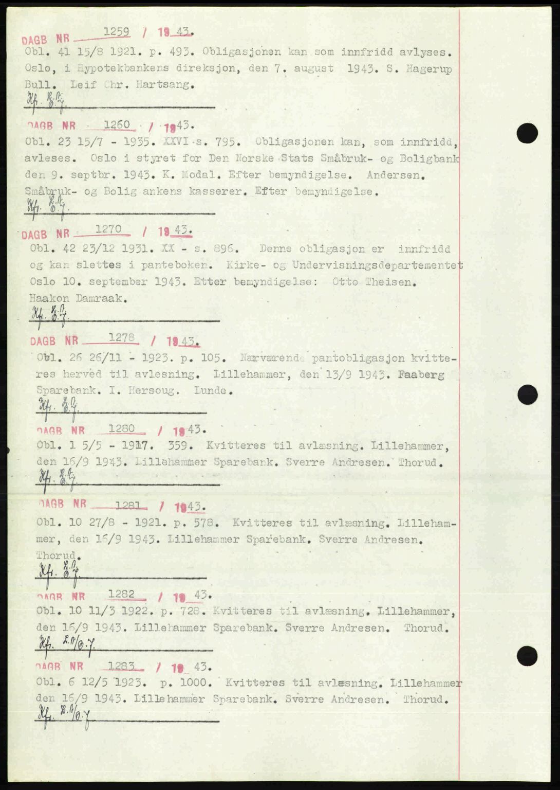 Sør-Gudbrandsdal tingrett, SAH/TING-004/H/Hb/Hbf/L0002: Mortgage book no. C1, 1938-1951, Diary no: : 1259/1943