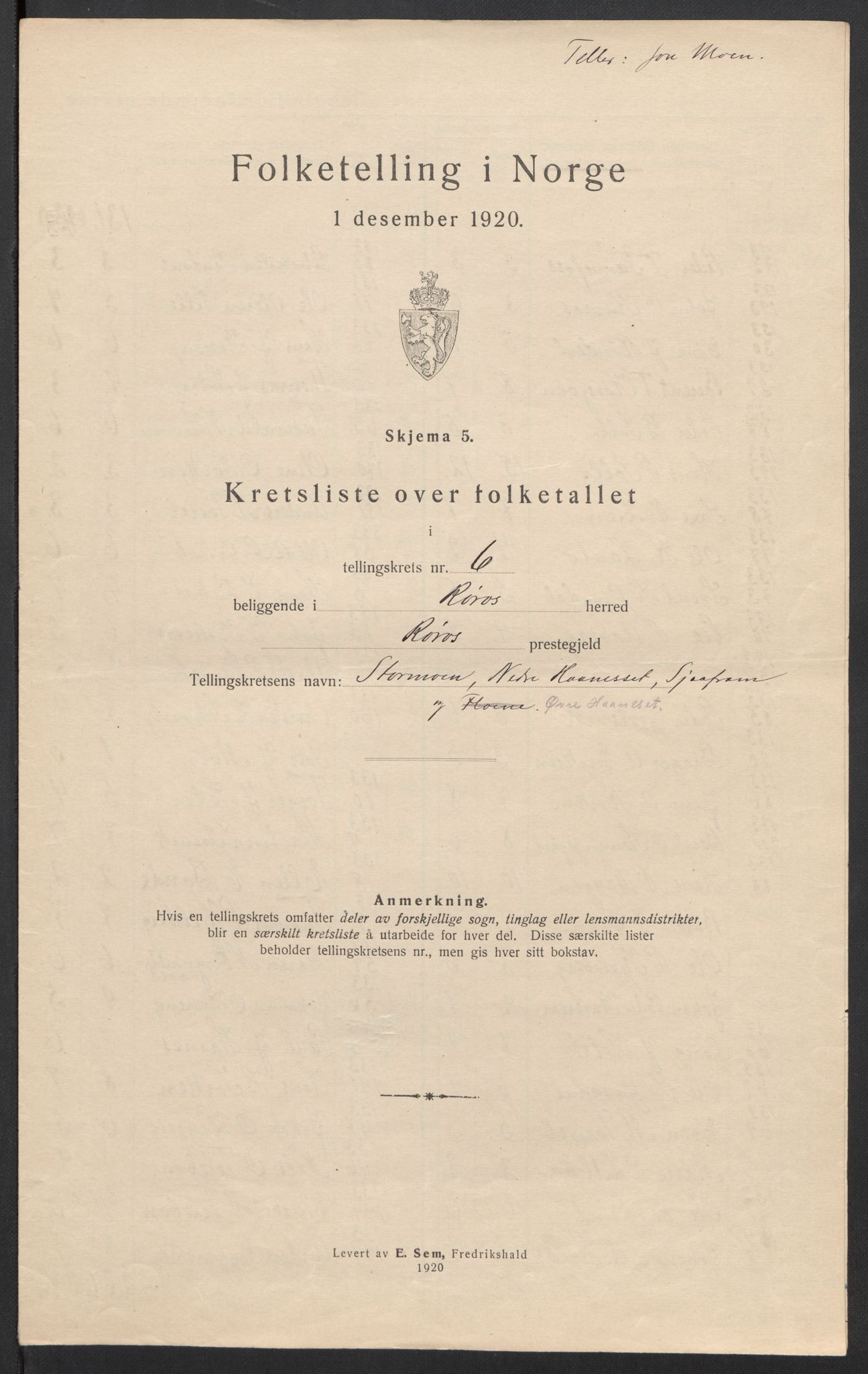 SAT, 1920 census for Røros, 1920, p. 21