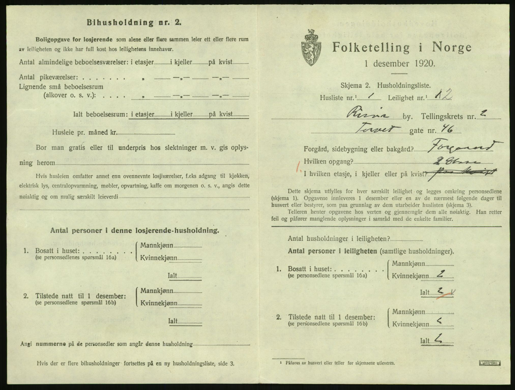 SAK, 1920 census for Risør, 1920, p. 1945