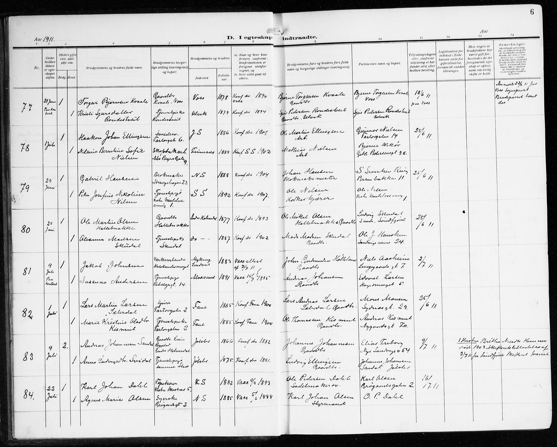 Sandviken Sokneprestembete, SAB/A-77601/H/Ha/L0015: Parish register (official) no. D 2, 1911-1923, p. 6
