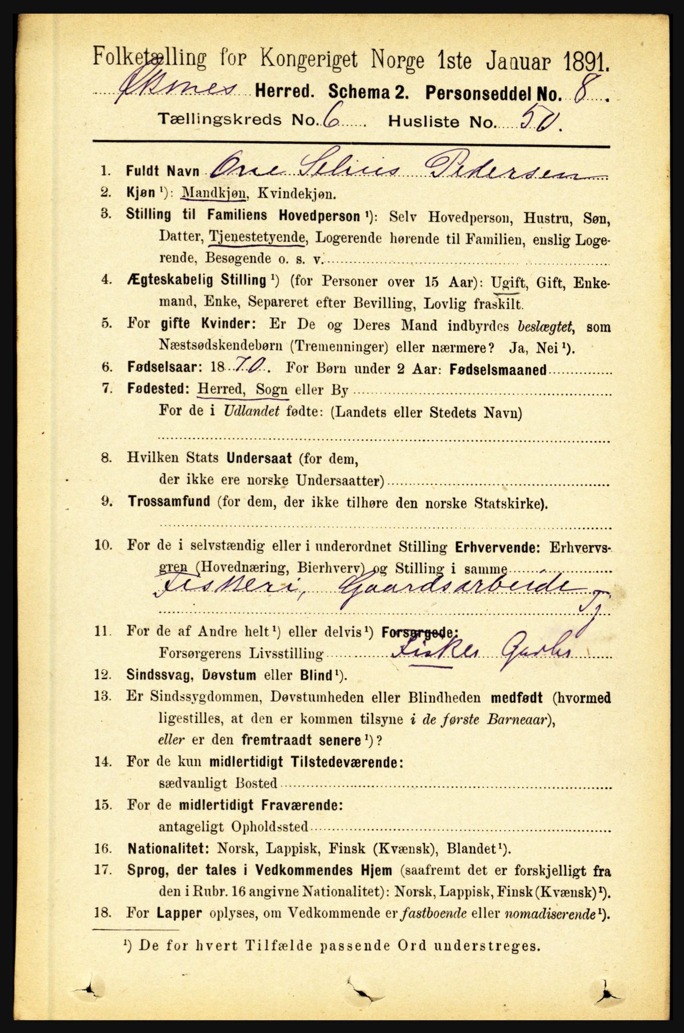 RA, 1891 census for 1868 Øksnes, 1891, p. 2989