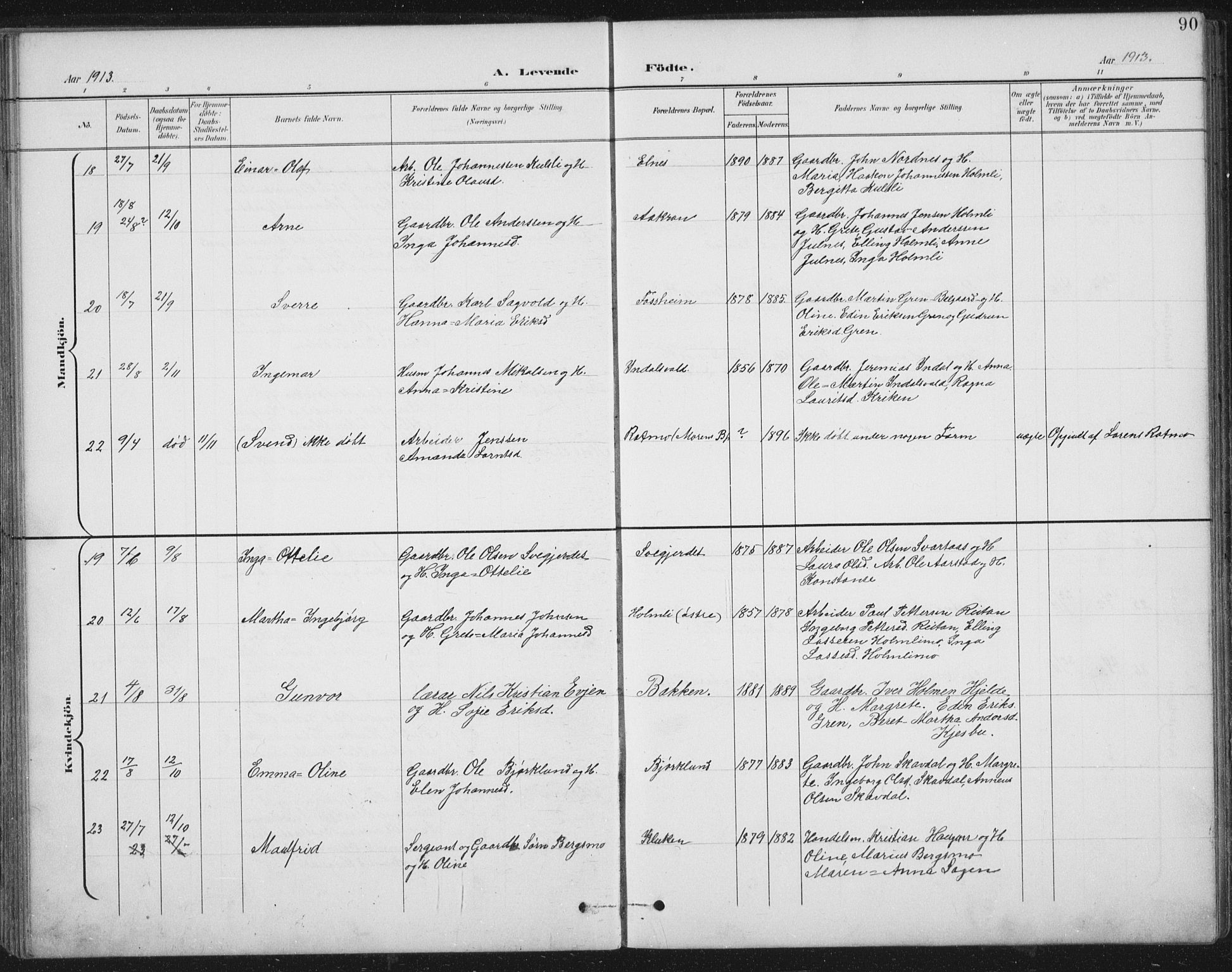 Ministerialprotokoller, klokkerbøker og fødselsregistre - Nord-Trøndelag, AV/SAT-A-1458/724/L0269: Parish register (copy) no. 724C05, 1899-1920, p. 90