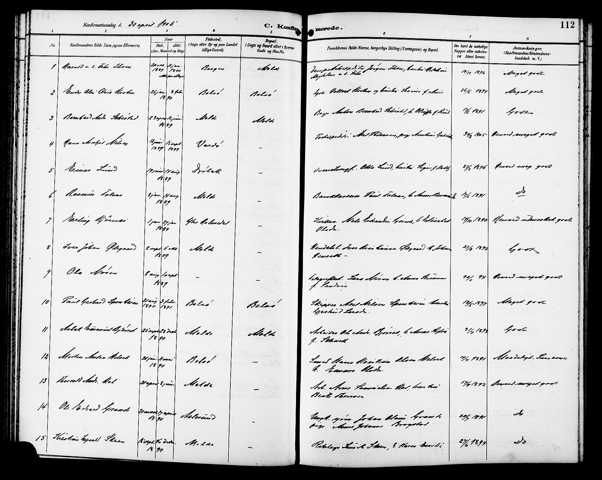 Ministerialprotokoller, klokkerbøker og fødselsregistre - Møre og Romsdal, SAT/A-1454/558/L0702: Parish register (copy) no. 558C03, 1894-1915, p. 112