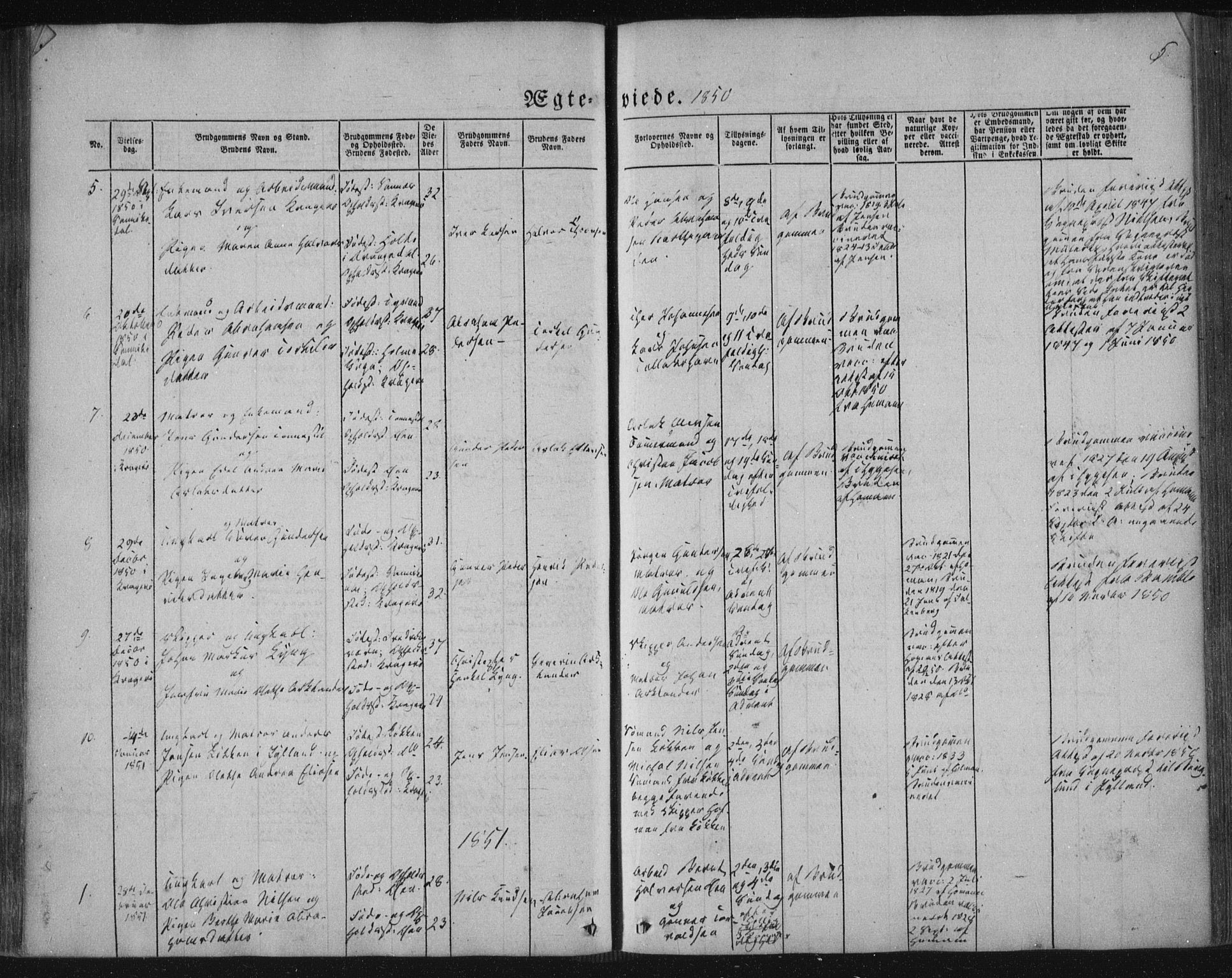 Kragerø kirkebøker, SAKO/A-278/F/Fa/L0006: Parish register (official) no. 6, 1847-1861, p. 5