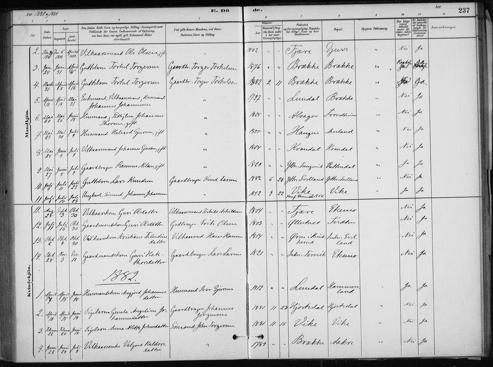 Skånevik sokneprestembete, AV/SAB-A-77801/H/Haa: Parish register (official) no. E  1, 1879-1901, p. 237